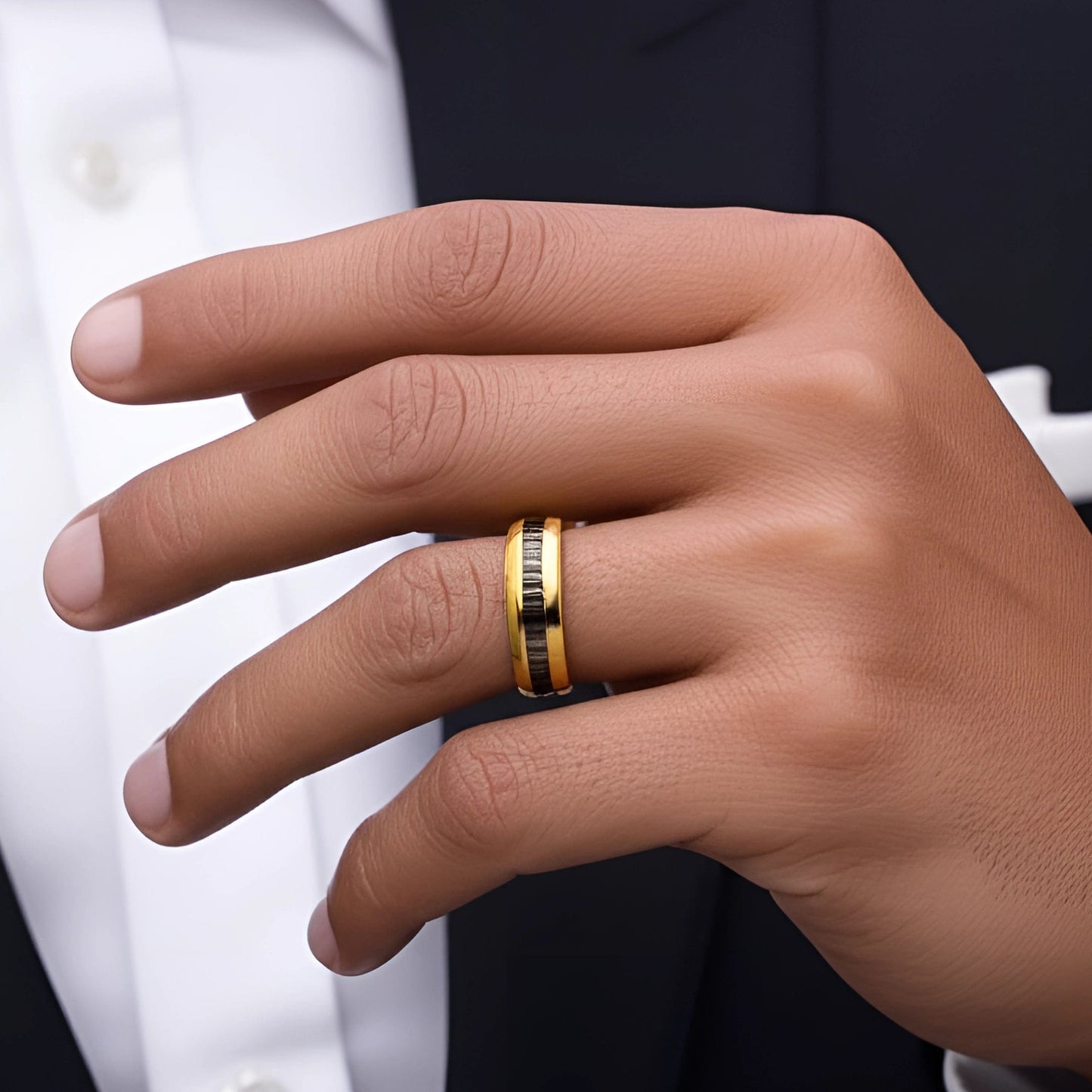 THE MEN THING Rings Royal Series - ECLIPSE BAND RING - Pure Stainless Steel Men’s Gold-Black-Plated Ring – Statement Luxury Jewelry (Size : 19-22-24)