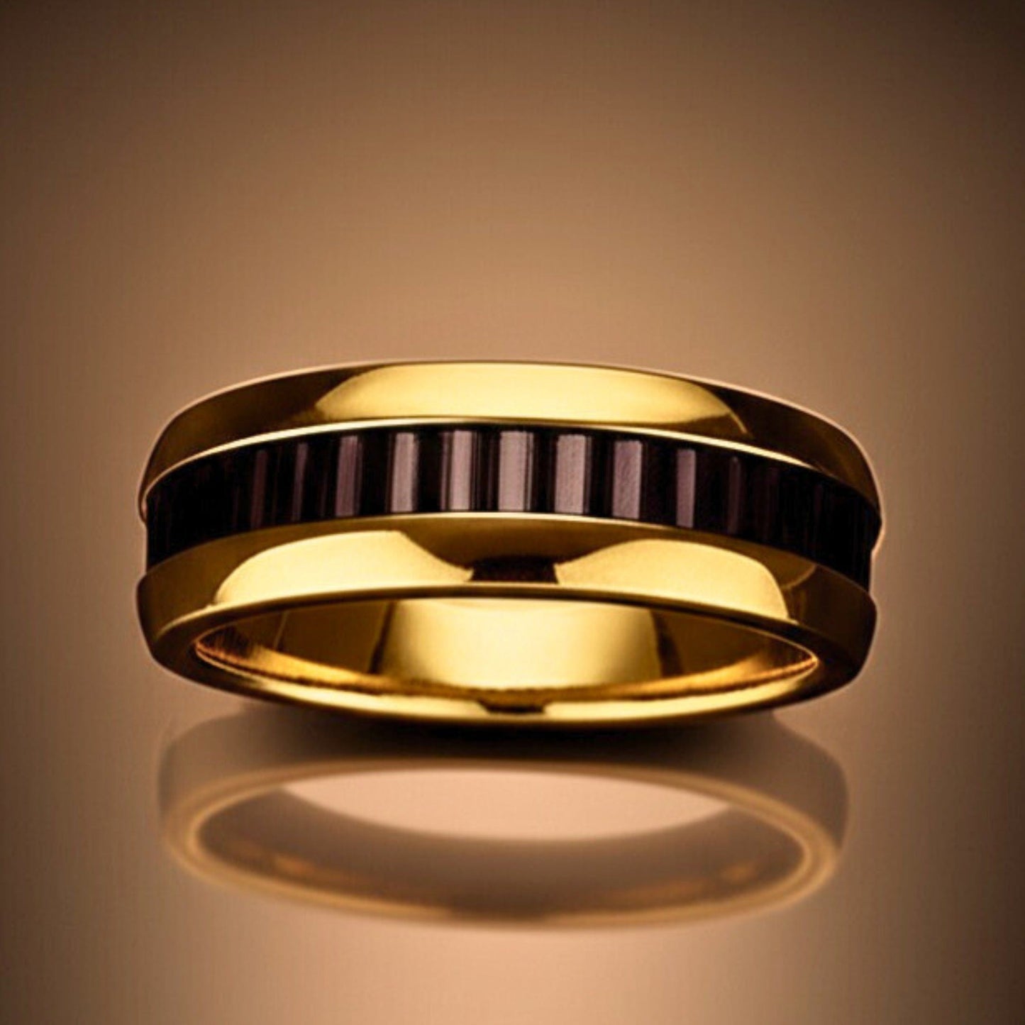 THE MEN THING Rings Royal Series - ECLIPSE BAND RING - Pure Stainless Steel Men’s Gold-Black-Plated Ring – Statement Luxury Jewelry (Size : 19-22-24)
