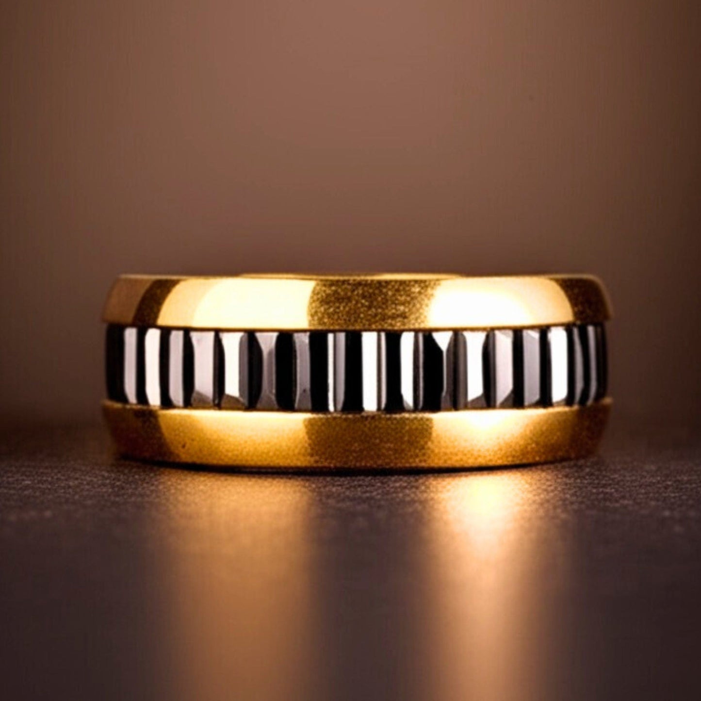 THE MEN THING Rings Royal Series - ECLIPSE BAND RING - Pure Stainless Steel Men’s Gold-Black-Plated Ring – Statement Luxury Jewelry (Size : 19-22-24)