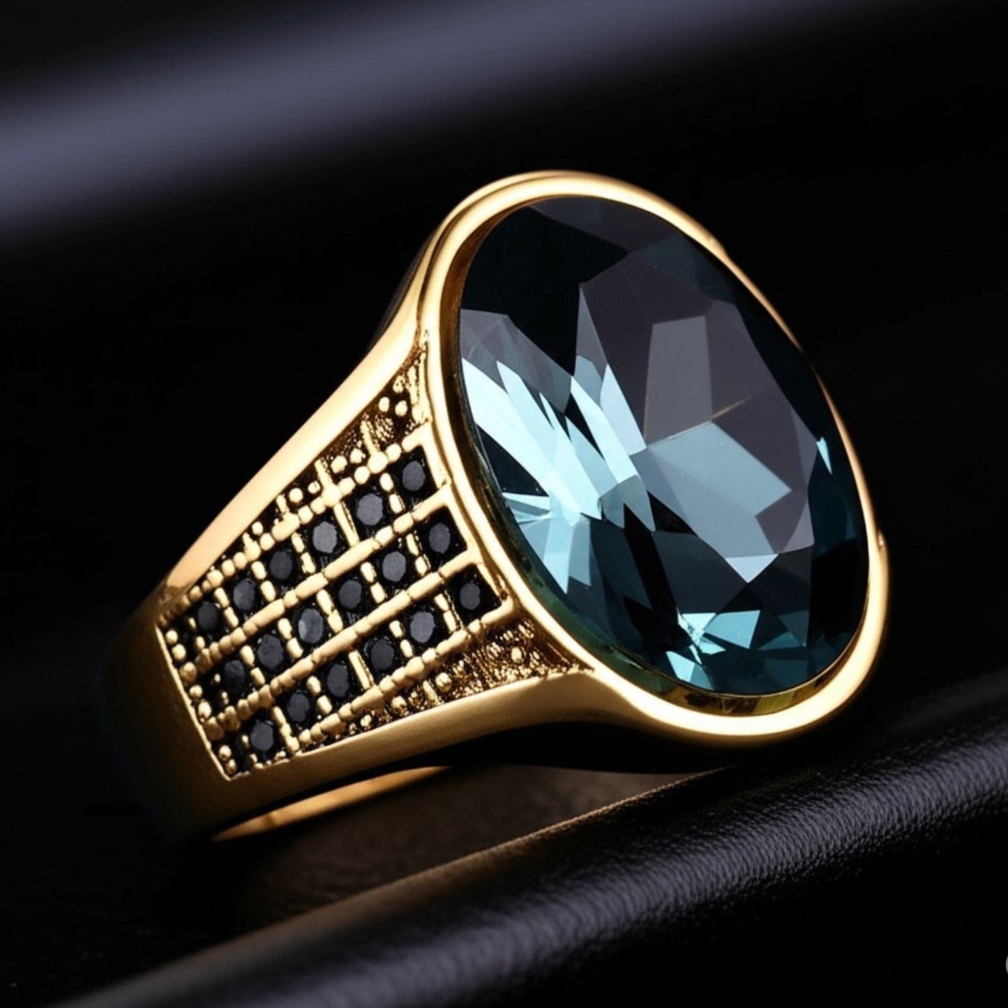 THE MEN THING Rings Royal Series - ECLIPSIAN RING - Pure Stainless Steel Men’s Gold-Plated Ring – Statement Luxury Jewelry (Size : 16-19-22-24-27)