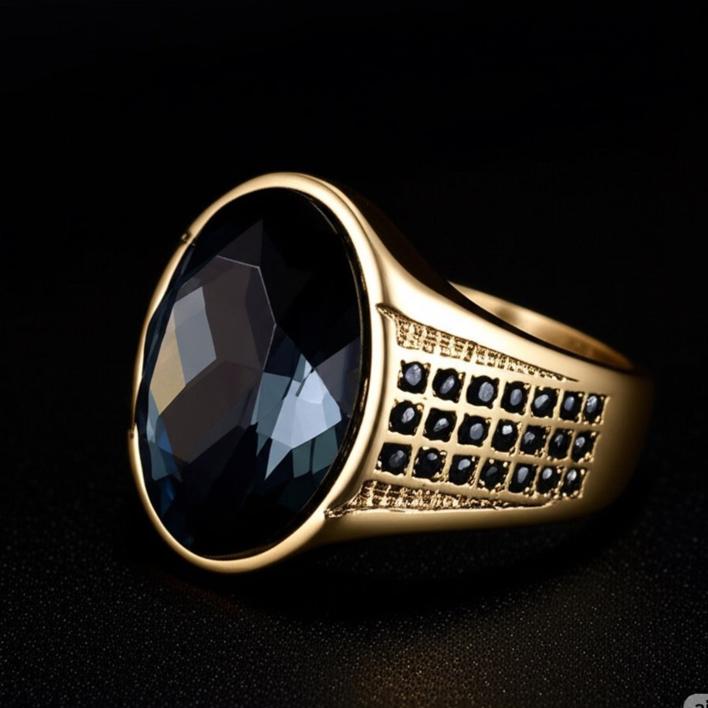 THE MEN THING Rings Royal Series - ECLIPSIAN RING - Pure Stainless Steel Men’s Gold-Plated Ring – Statement Luxury Jewelry (Size : 16-19-22-24-27)