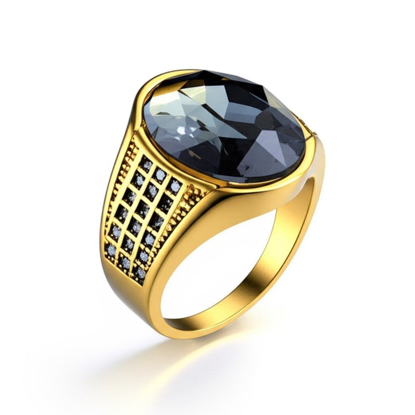 THE MEN THING Rings Royal Series - ECLIPSIAN RING - Pure Stainless Steel Men’s Gold-Plated Ring – Statement Luxury Jewelry (Size : 16-19-22-24-27)