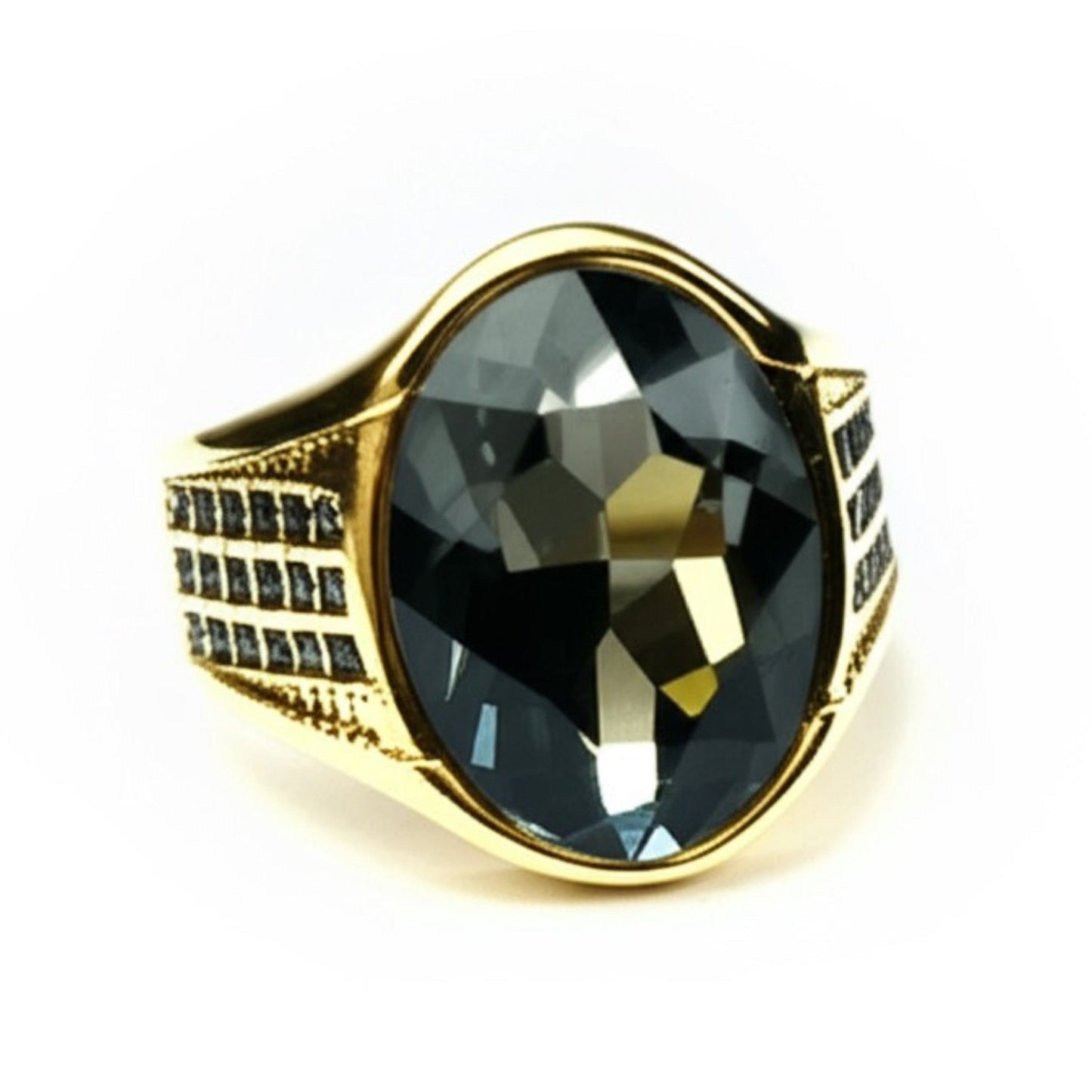 THE MEN THING Rings Royal Series - ECLIPSIAN RING - Pure Stainless Steel Men’s Gold-Plated Ring – Statement Luxury Jewelry (Size : 16-19-22-24-27)