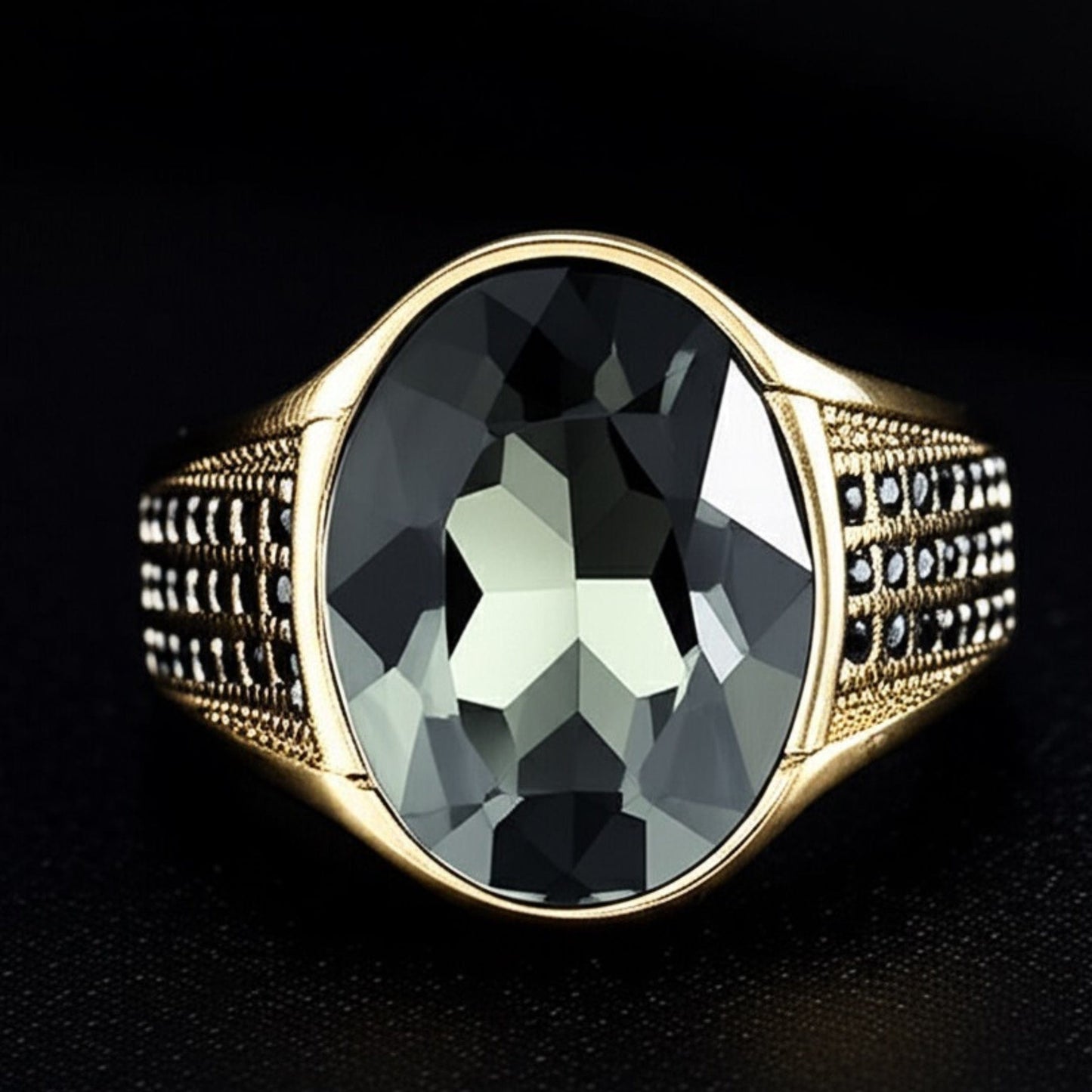 THE MEN THING Rings Royal Series - ECLIPSIAN RING - Pure Stainless Steel Men’s Gold-Plated Ring – Statement Luxury Jewelry (Size : 16-19-22-24-27)