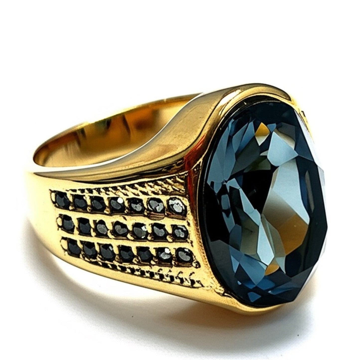 THE MEN THING Rings Royal Series - ECLIPSIAN RING - Pure Stainless Steel Men’s Gold-Plated Ring – Statement Luxury Jewelry (Size : 16-19-22-24-27)
