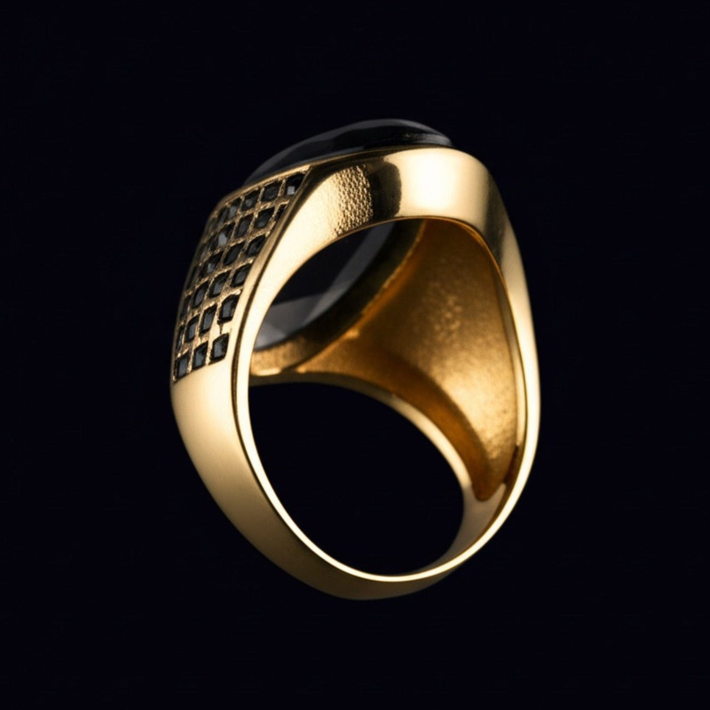 THE MEN THING Rings Royal Series - ECLIPSIAN RING - Pure Stainless Steel Men’s Gold-Plated Ring – Statement Luxury Jewelry (Size : 16-19-22-24-27)