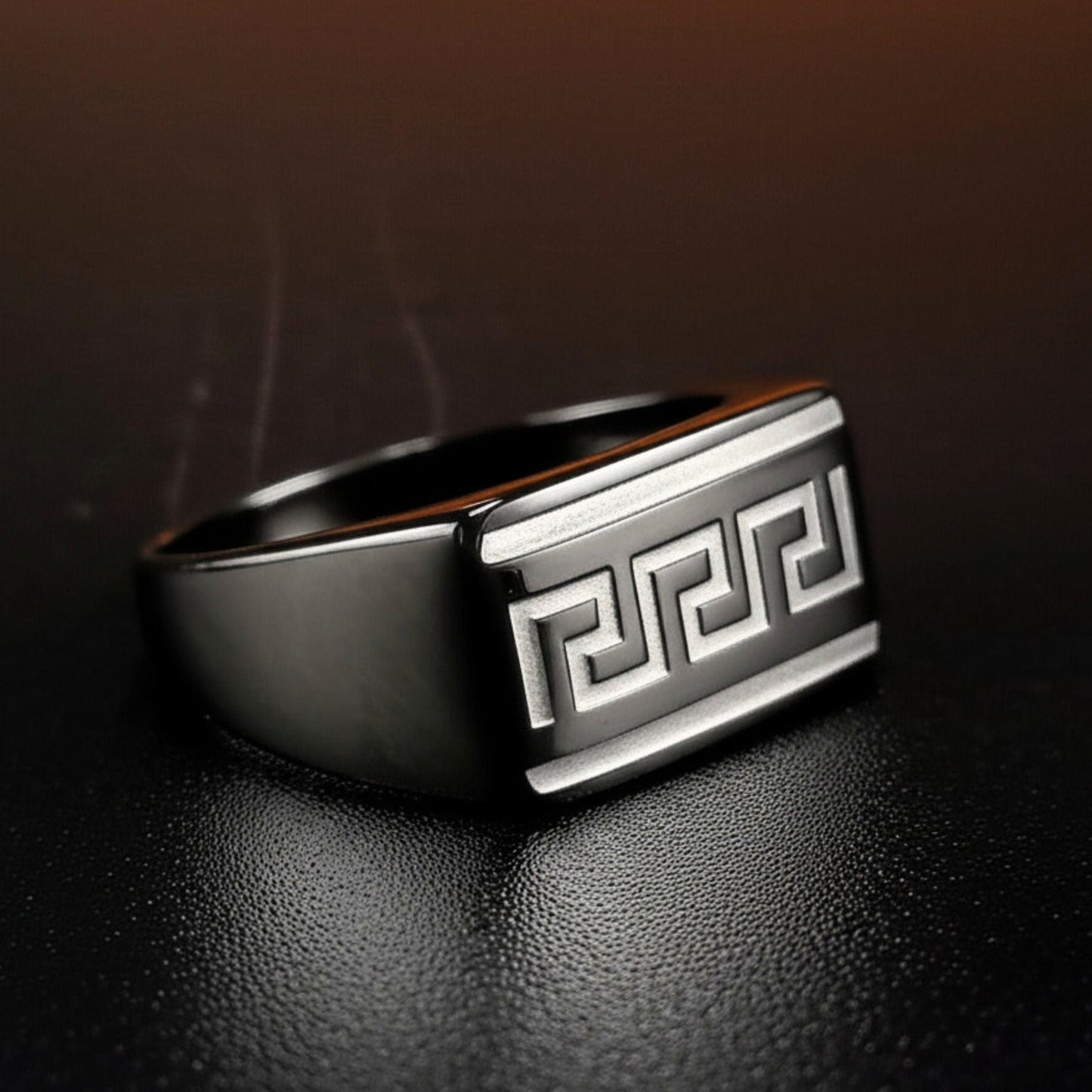 THE MEN THING Rings Royal Series - EZARO RING - Pure Stainless Steel Men’s Black-White Shell-Plated Ring – Statement Luxury Jewelry (Size : 18-21-23)