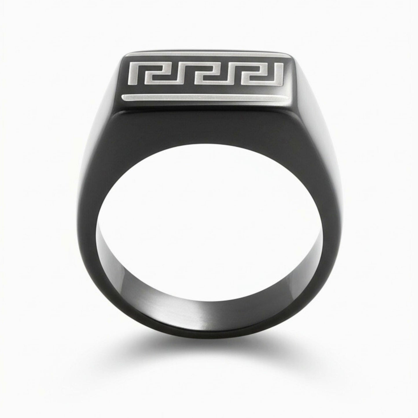 THE MEN THING Rings Royal Series - EZARO RING - Pure Stainless Steel Men’s Black-White Shell-Plated Ring – Statement Luxury Jewelry (Size : 18-21-23)