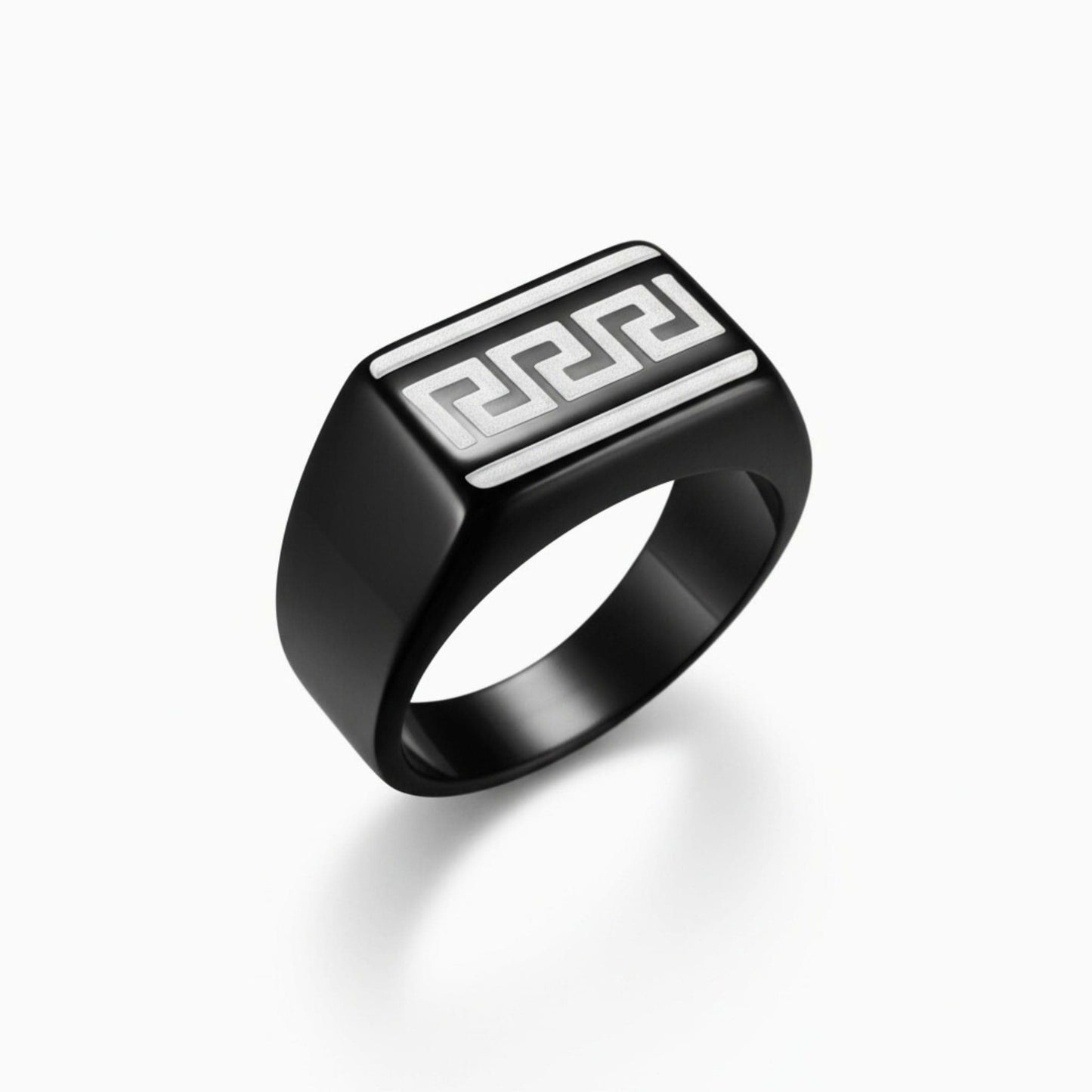 THE MEN THING Rings Royal Series - EZARO RING - Pure Stainless Steel Men’s Black-White Shell-Plated Ring – Statement Luxury Jewelry (Size : 18-21-23)