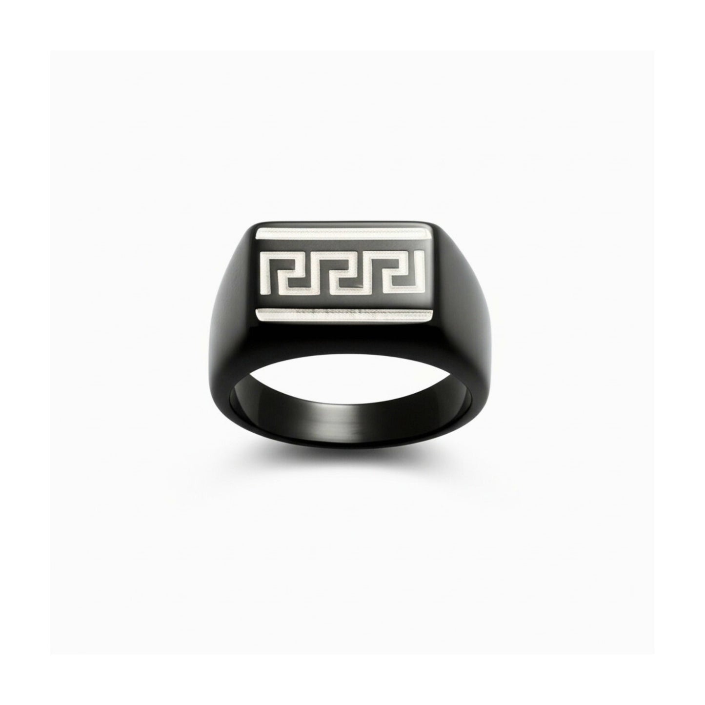 THE MEN THING Rings Royal Series - EZARO RING - Pure Stainless Steel Men’s Black-White Shell-Plated Ring – Statement Luxury Jewelry (Size : 18-21-23)