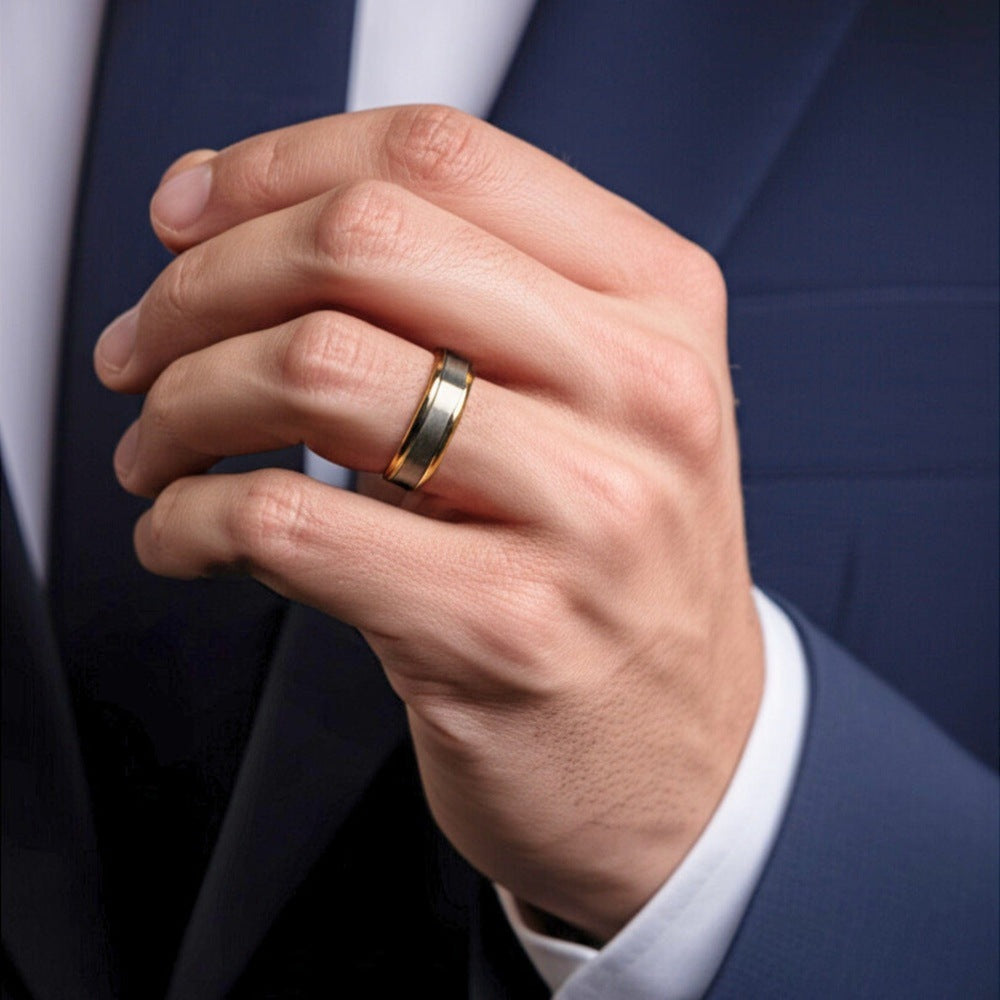 THE MEN THING Rings Royal Series - GILDED CORE RING - Pure Stainless Steel Men’s Gold-Steel-Plated Ring – Statement Luxury Jewelry (Size : 17-19-22-25-27)
