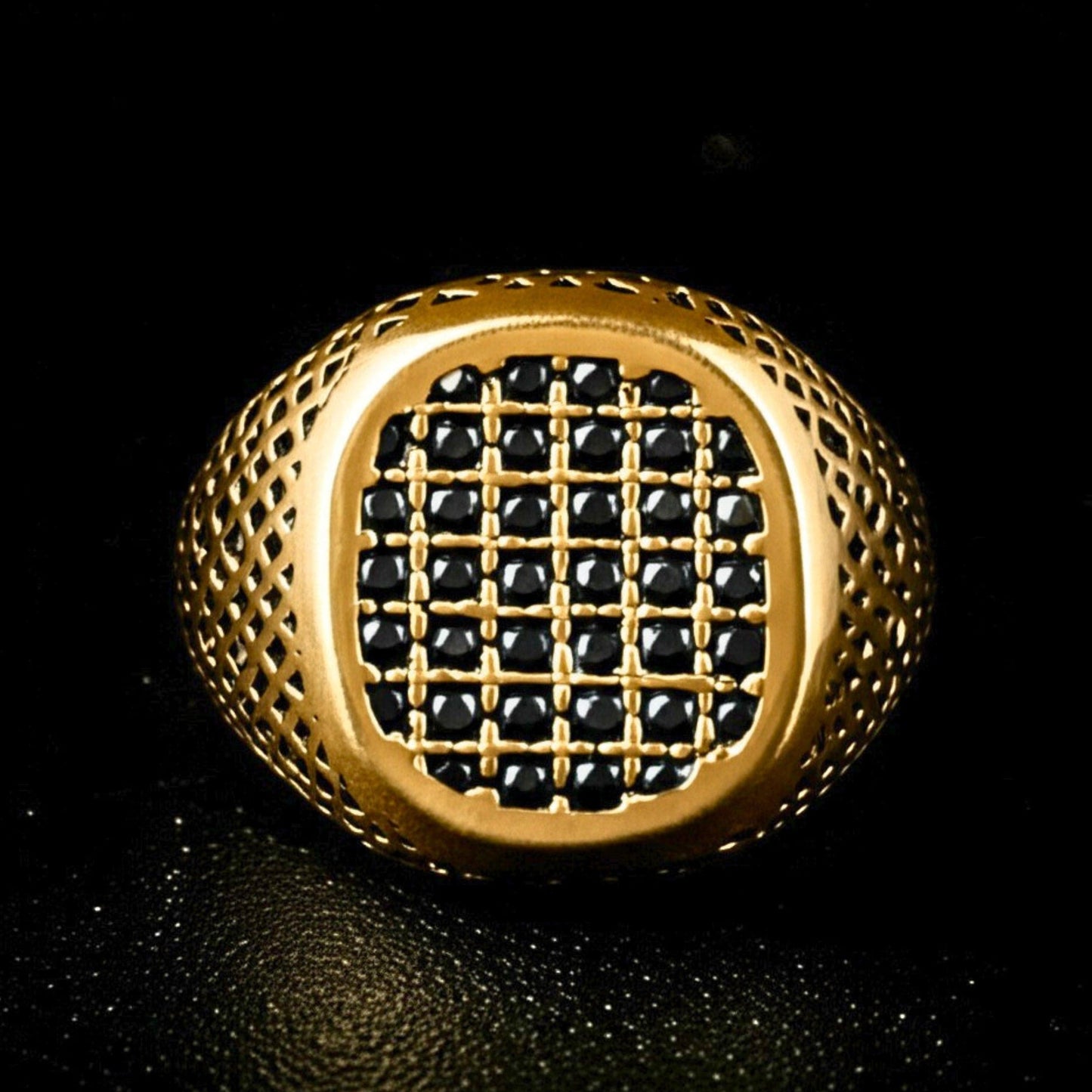 THE MEN THING Rings Royal Series - GILDED DOMINION RING - Pure Stainless Steel Men’s Gold-Plated Ring – Statement Luxury Jewelry (Size : -19-22-24)