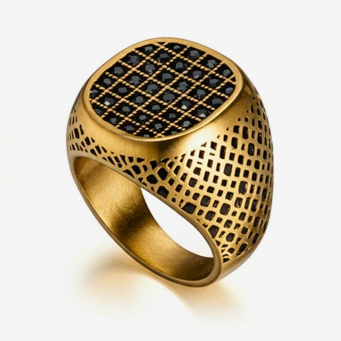 THE MEN THING Rings Royal Series - GILDED DOMINION RING - Pure Stainless Steel Men’s Gold-Plated Ring – Statement Luxury Jewelry (Size : -19-22-24)