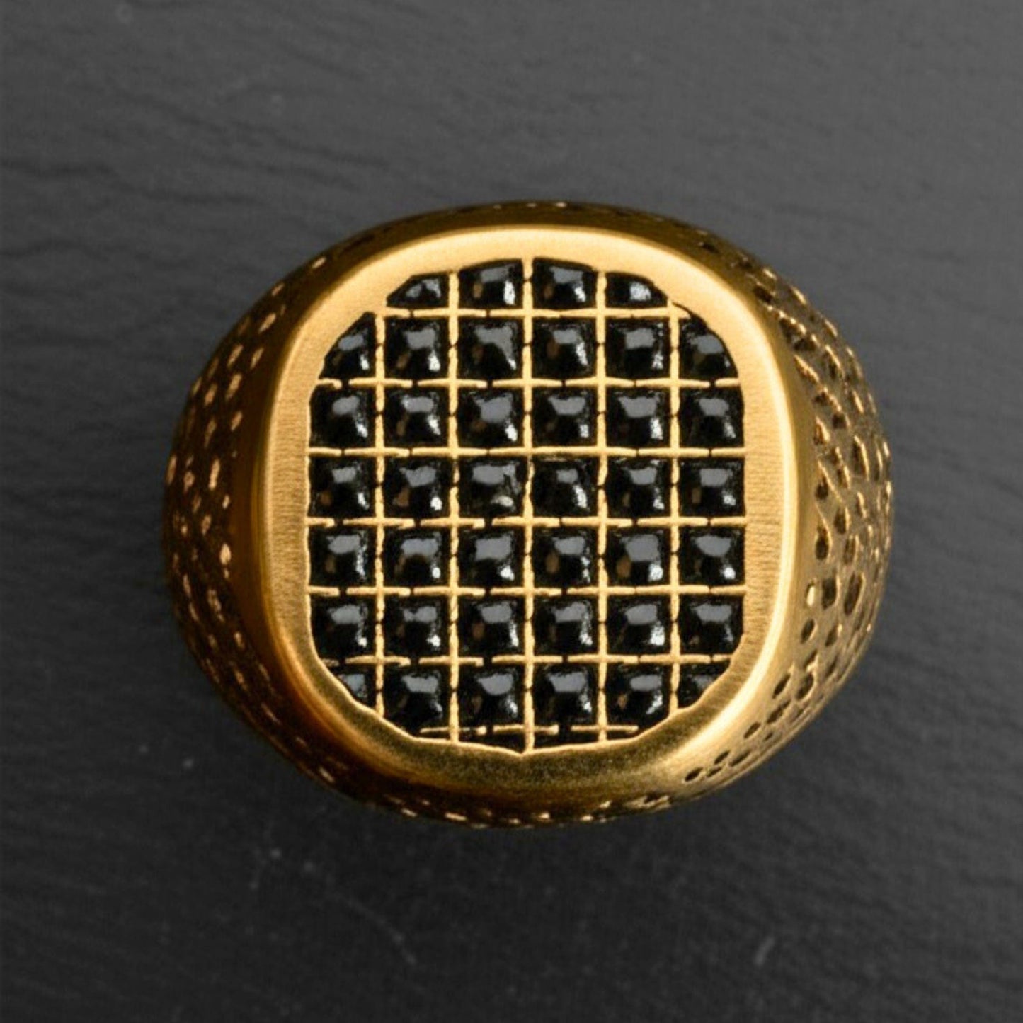 THE MEN THING Rings Royal Series - GILDED DOMINION RING - Pure Stainless Steel Men’s Gold-Plated Ring – Statement Luxury Jewelry (Size : -19-22-24)