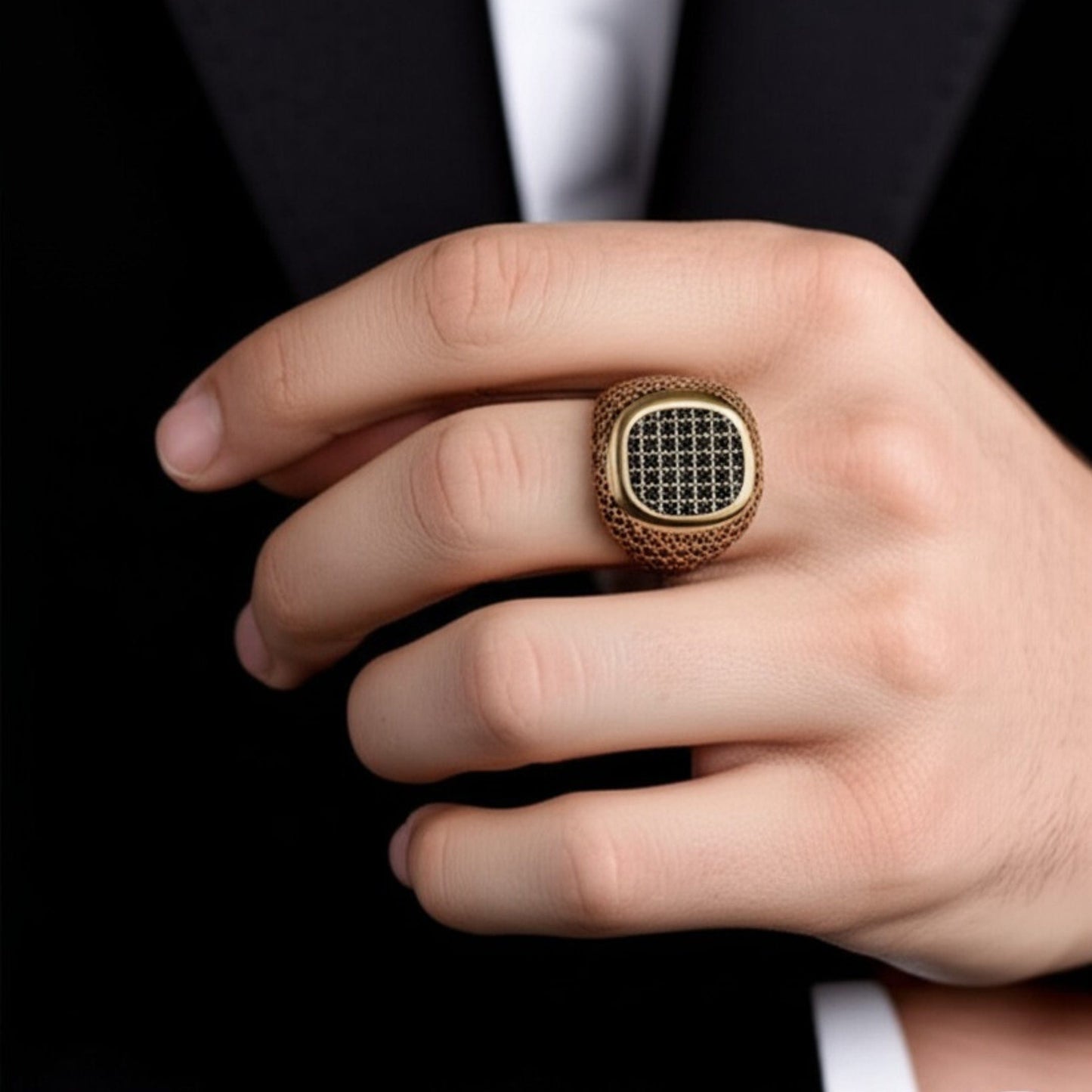 THE MEN THING Rings Royal Series - GILDED DOMINION RING - Pure Stainless Steel Men’s Gold-Plated Ring – Statement Luxury Jewelry (Size : -19-22-24)