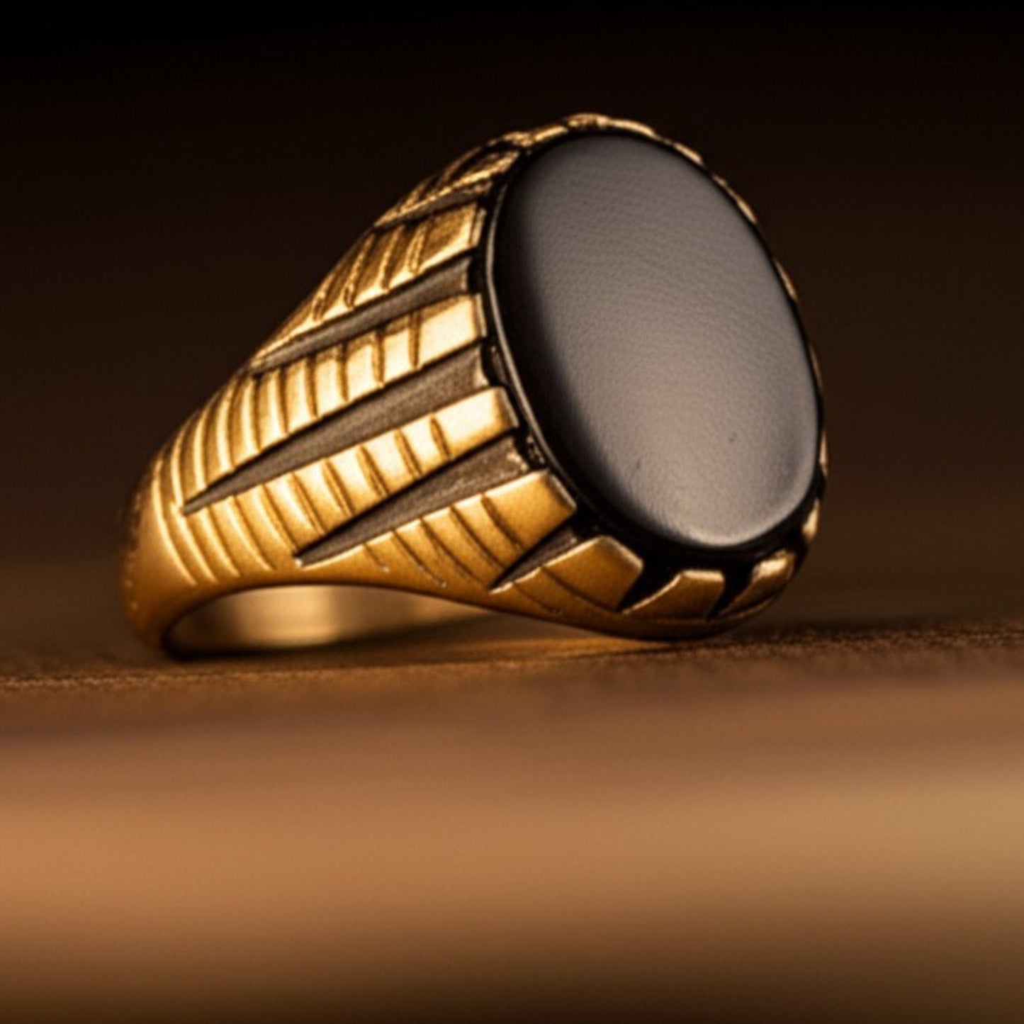 THE MEN THING Rings Royal Series - GOLDEN ECLIPSE RING - Pure Stainless Steel Men’s Gold-Plated Ring – Statement Luxury Jewelry (Size : 19-22-24)
