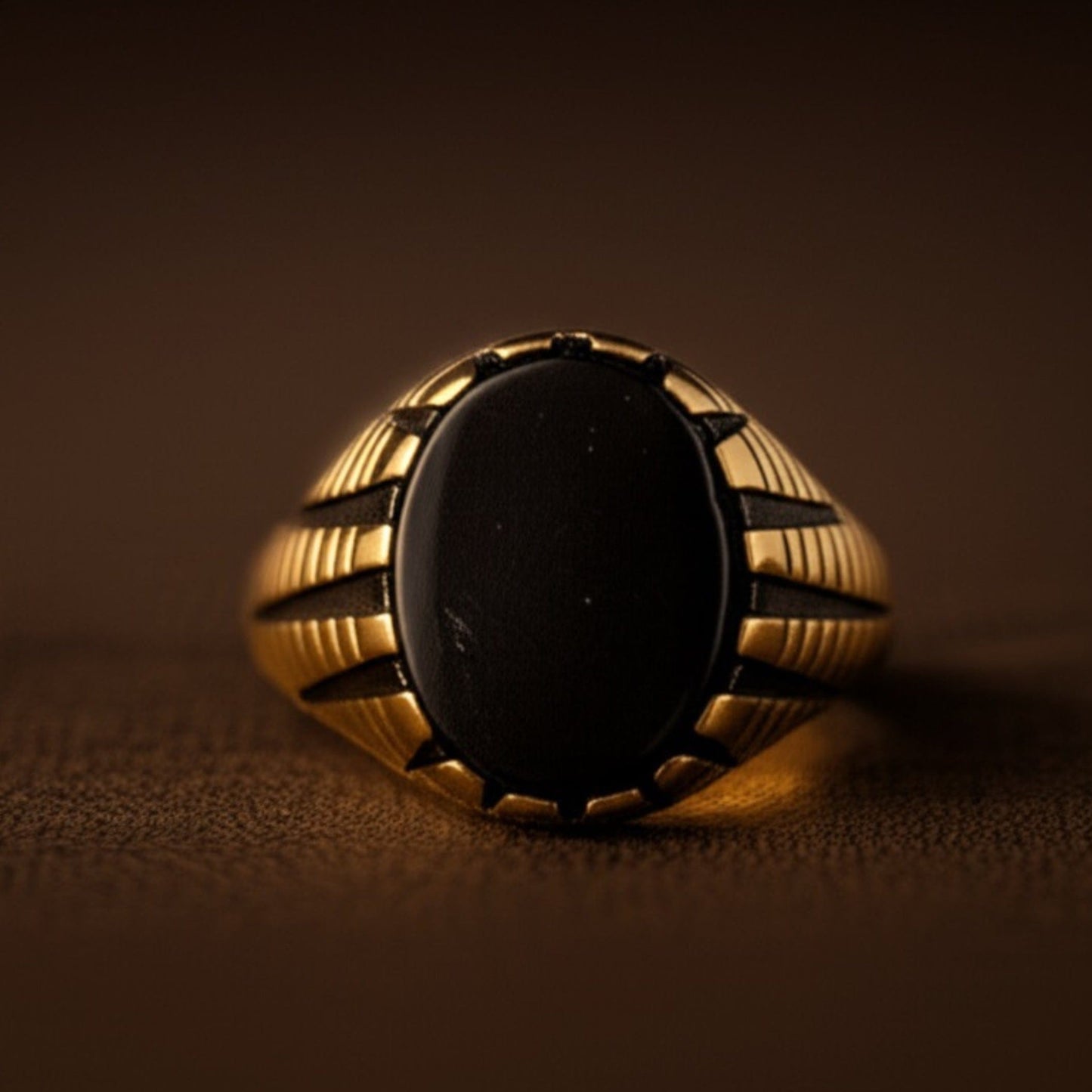 THE MEN THING Rings Royal Series - GOLDEN ECLIPSE RING - Pure Stainless Steel Men’s Gold-Plated Ring – Statement Luxury Jewelry (Size : 19-22-24)