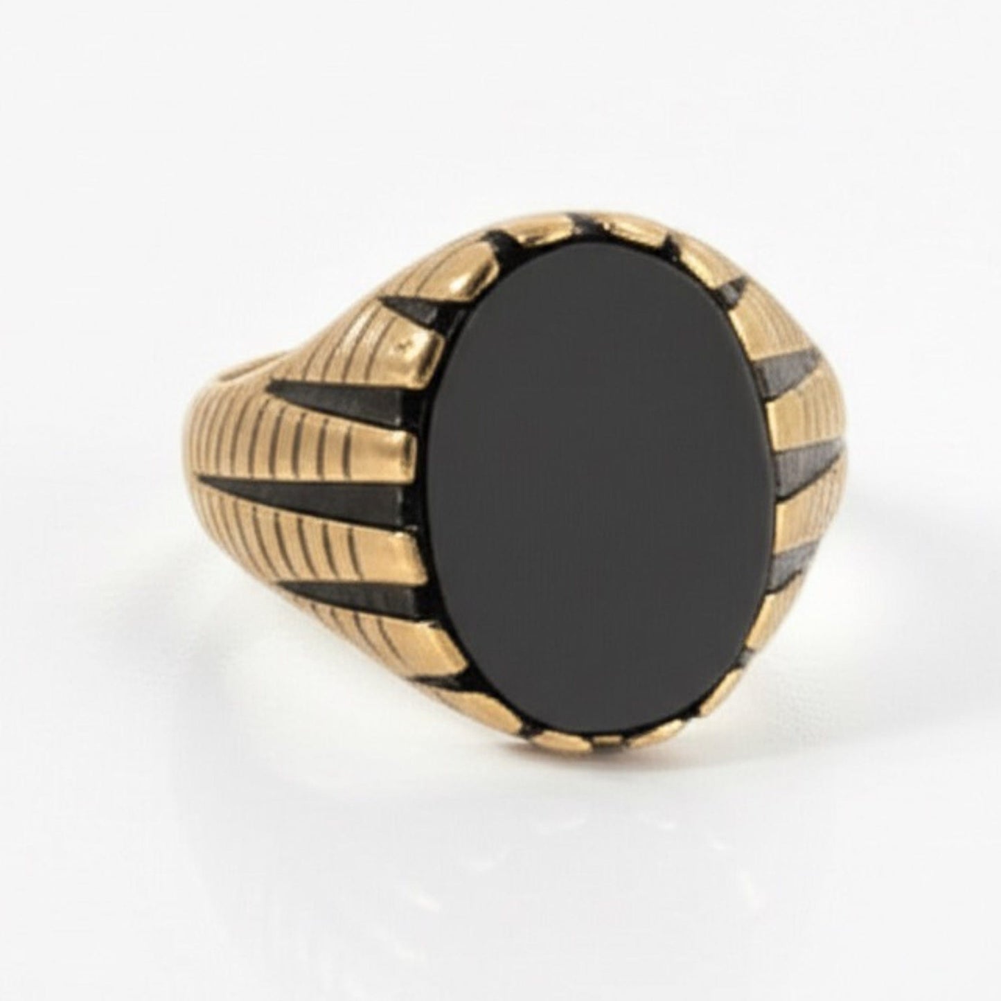 THE MEN THING Rings Royal Series - GOLDEN ECLIPSE RING - Pure Stainless Steel Men’s Gold-Plated Ring – Statement Luxury Jewelry (Size : 19-22-24)
