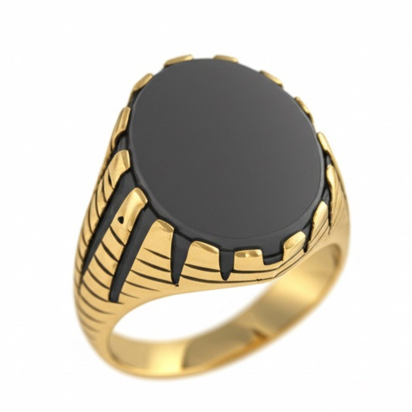 THE MEN THING Rings Royal Series - GOLDEN ECLIPSE RING - Pure Stainless Steel Men’s Gold-Plated Ring – Statement Luxury Jewelry (Size : 19-22-24)