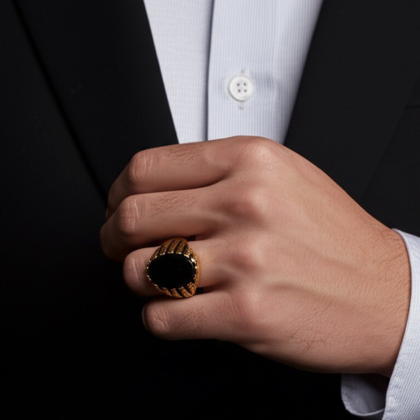 THE MEN THING Rings Royal Series - GOLDEN ECLIPSE RING - Pure Stainless Steel Men’s Gold-Plated Ring – Statement Luxury Jewelry (Size : 19-22-24)