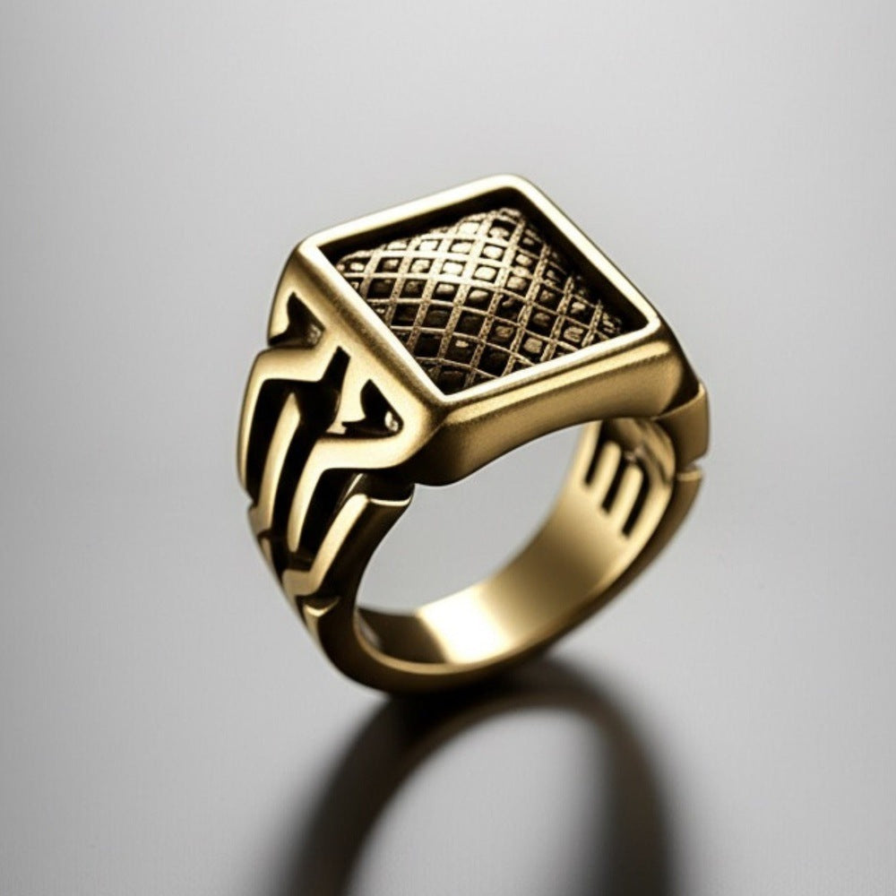 THE MEN THING Rings Royal Series - GOLDEN FORGE RING - Pure Stainless Steel Men’s Gold-Plated Ring – Statement Luxury Jewelry (Size : 17-22-25)