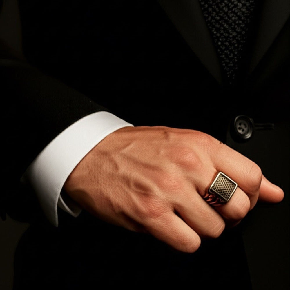 THE MEN THING Rings Royal Series - GOLDEN FORGE RING - Pure Stainless Steel Men’s Gold-Plated Ring – Statement Luxury Jewelry (Size : 17-22-25)