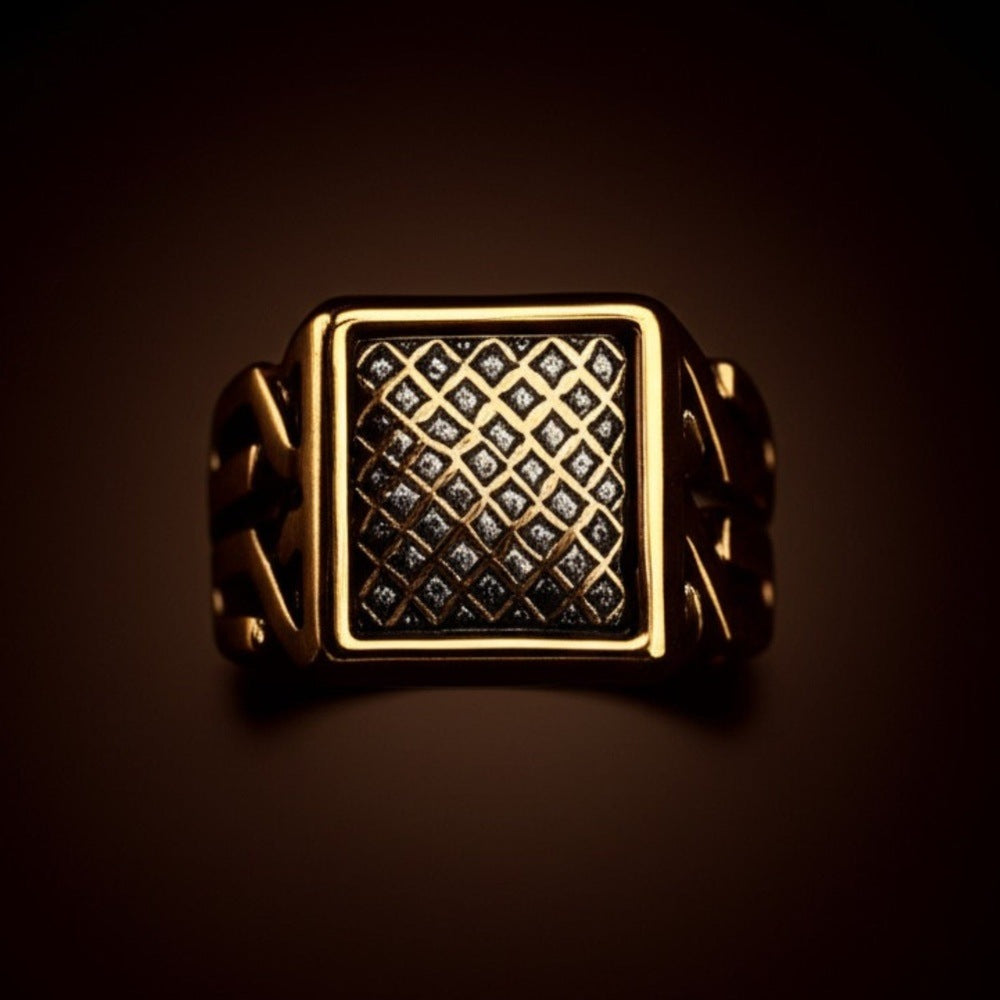 THE MEN THING Rings Royal Series - GOLDEN FORGE RING - Pure Stainless Steel Men’s Gold-Plated Ring – Statement Luxury Jewelry (Size : 17-22-25)