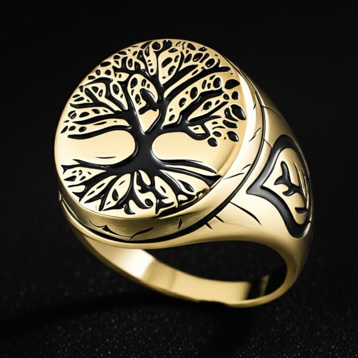 THE MEN THING Rings Royal Series - GOLDEN GENESIS RING - Pure Stainless Steel Men’s Gold-Plated Ring – Statement Luxury Jewelry (Size : 19-21-24)