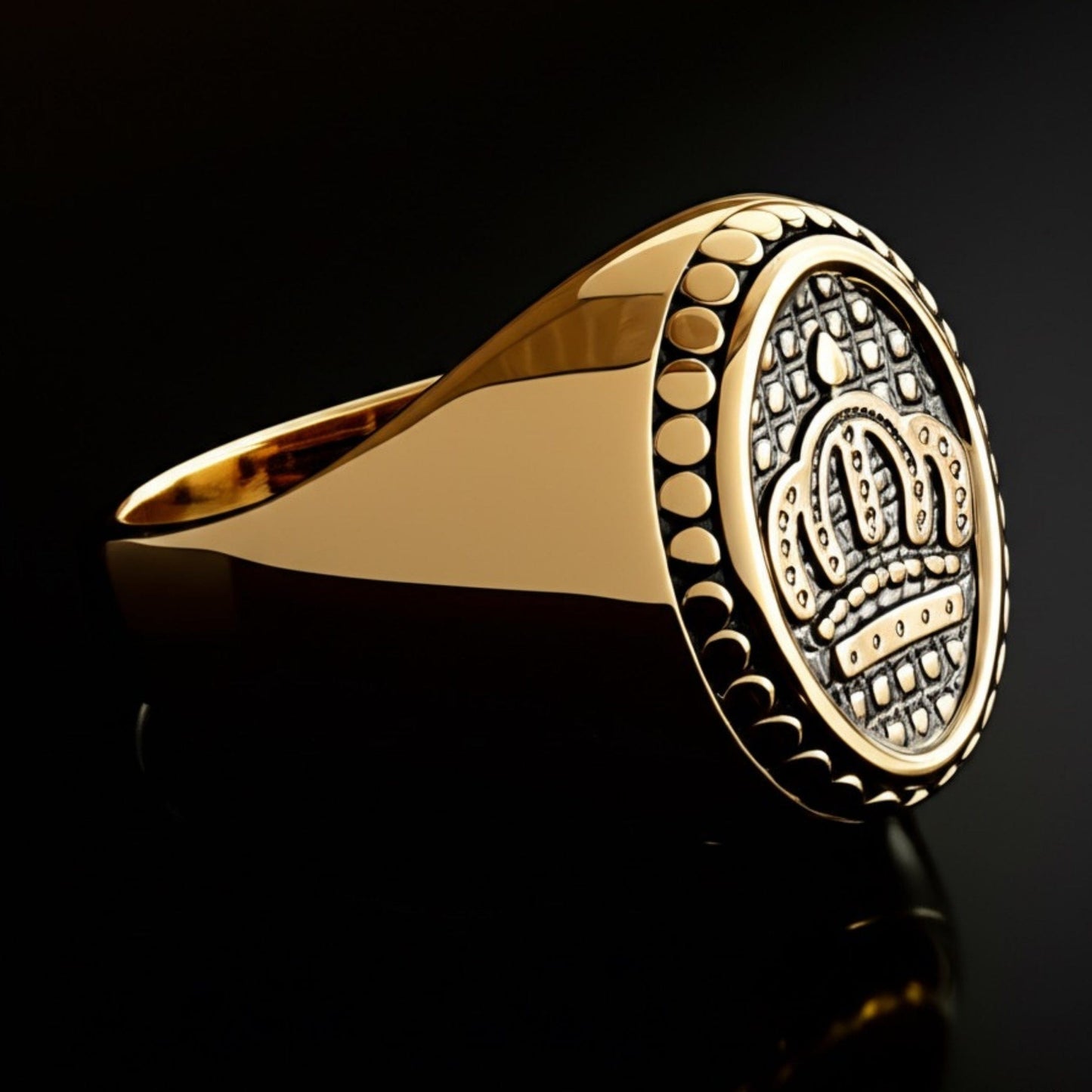 THE MEN THING Rings Royal Series - GOLDEN REIGN RING - Pure Stainless Steel Men’s Gold Black-Plated Ring – Statement Luxury Jewelry (Size : 19-24)