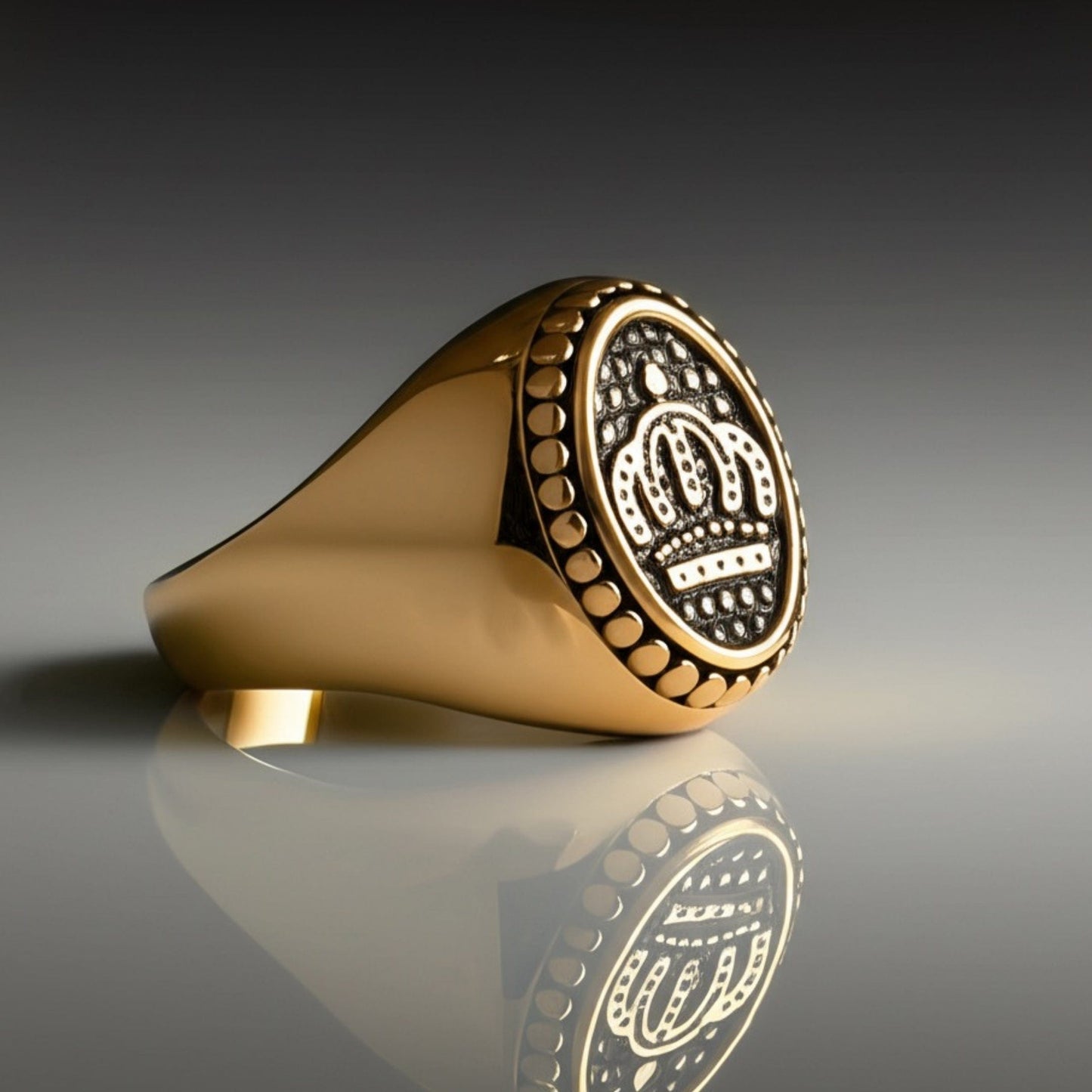 THE MEN THING Rings Royal Series - GOLDEN REIGN RING - Pure Stainless Steel Men’s Gold Black-Plated Ring – Statement Luxury Jewelry (Size : 19-24)