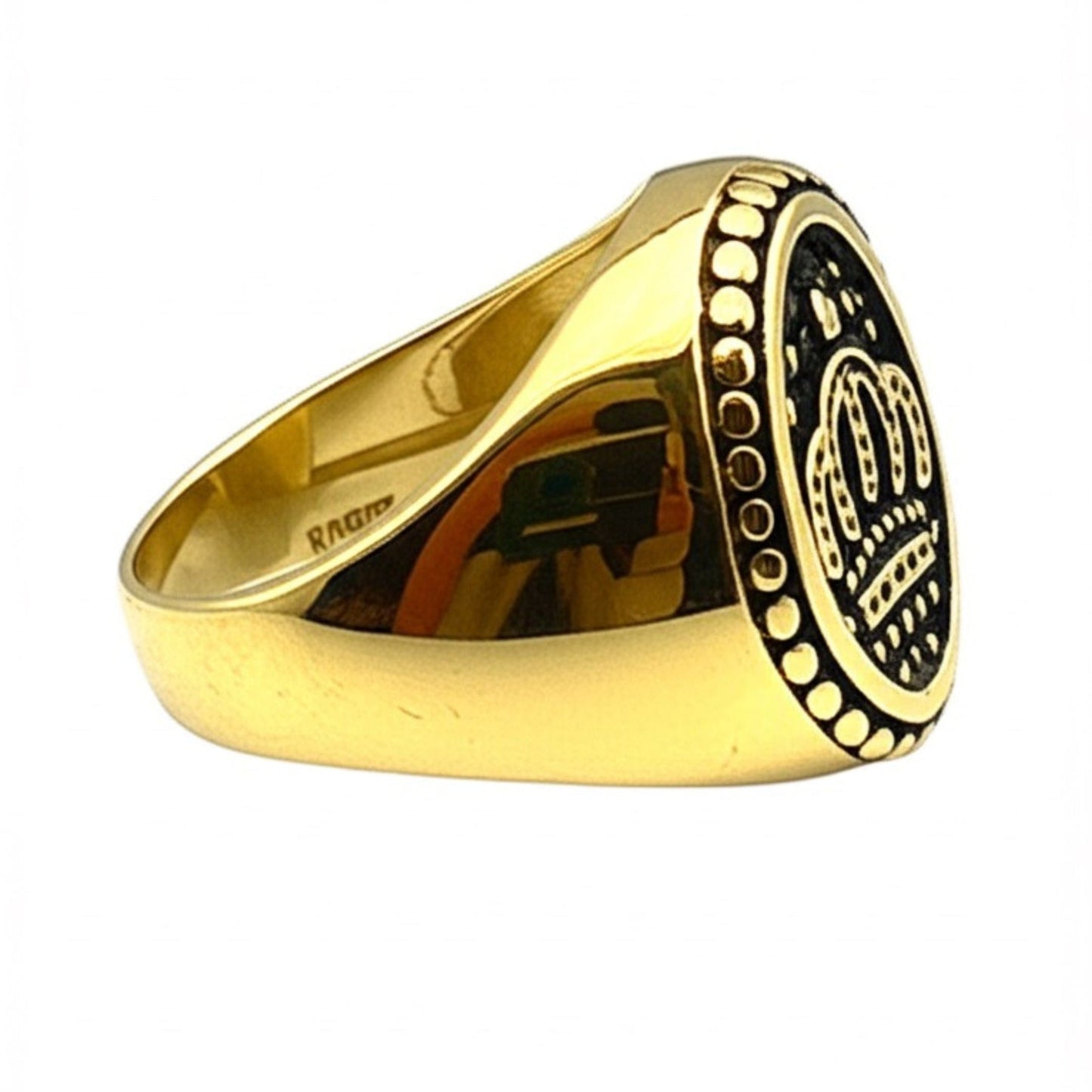 THE MEN THING Rings Royal Series - GOLDEN REIGN RING - Pure Stainless Steel Men’s Gold Black-Plated Ring – Statement Luxury Jewelry (Size : 19-24)