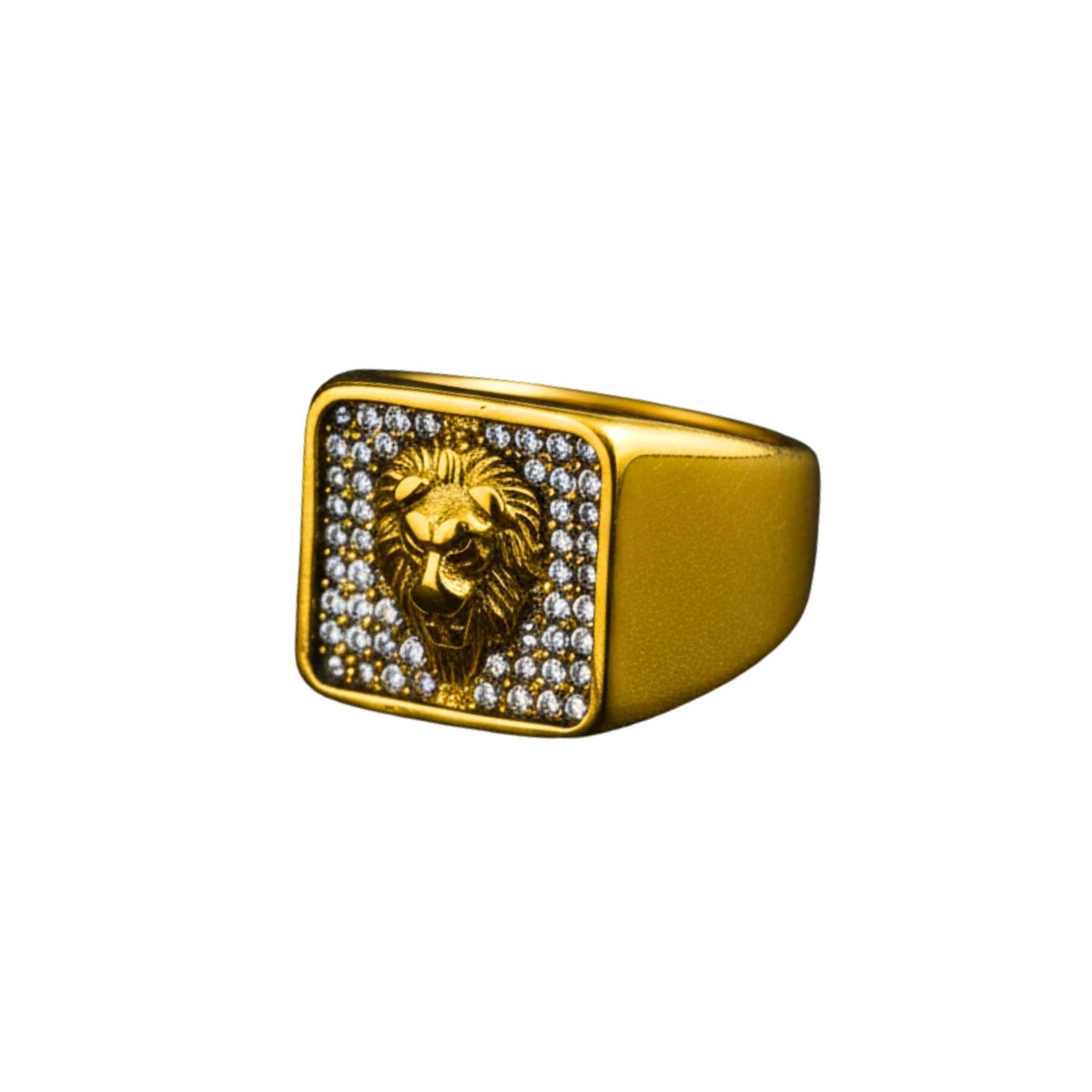 THE MEN THING Rings Royal Series - GOLDEN ROAR RING - Pure Stainless Steel Men’s Gold-Plated Ring – Statement Luxury Jewelry (Size : 16-18-21-25-27-30)