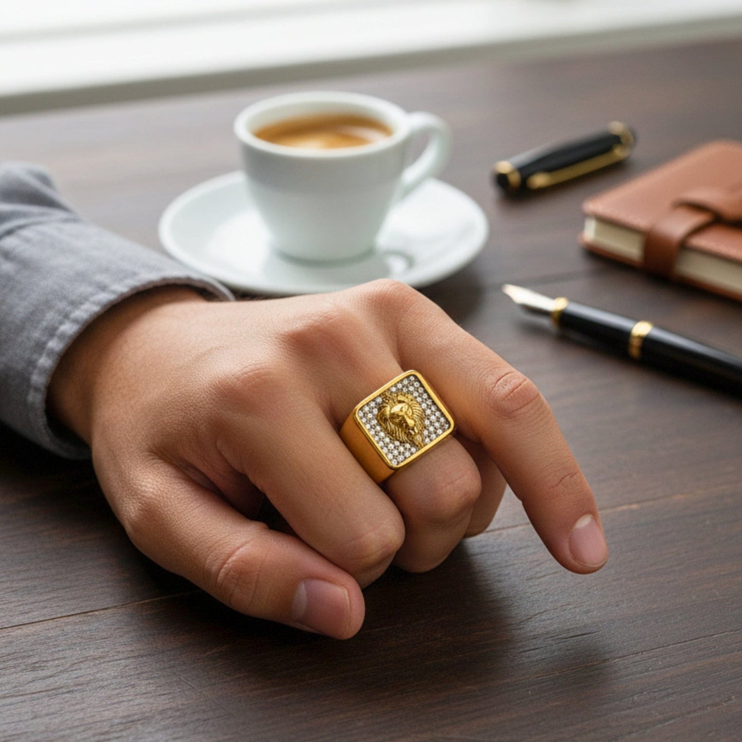 THE MEN THING Rings Royal Series - GOLDEN ROAR RING - Pure Stainless Steel Men’s Gold-Plated Ring – Statement Luxury Jewelry (Size : 16-18-21-25-27-30)