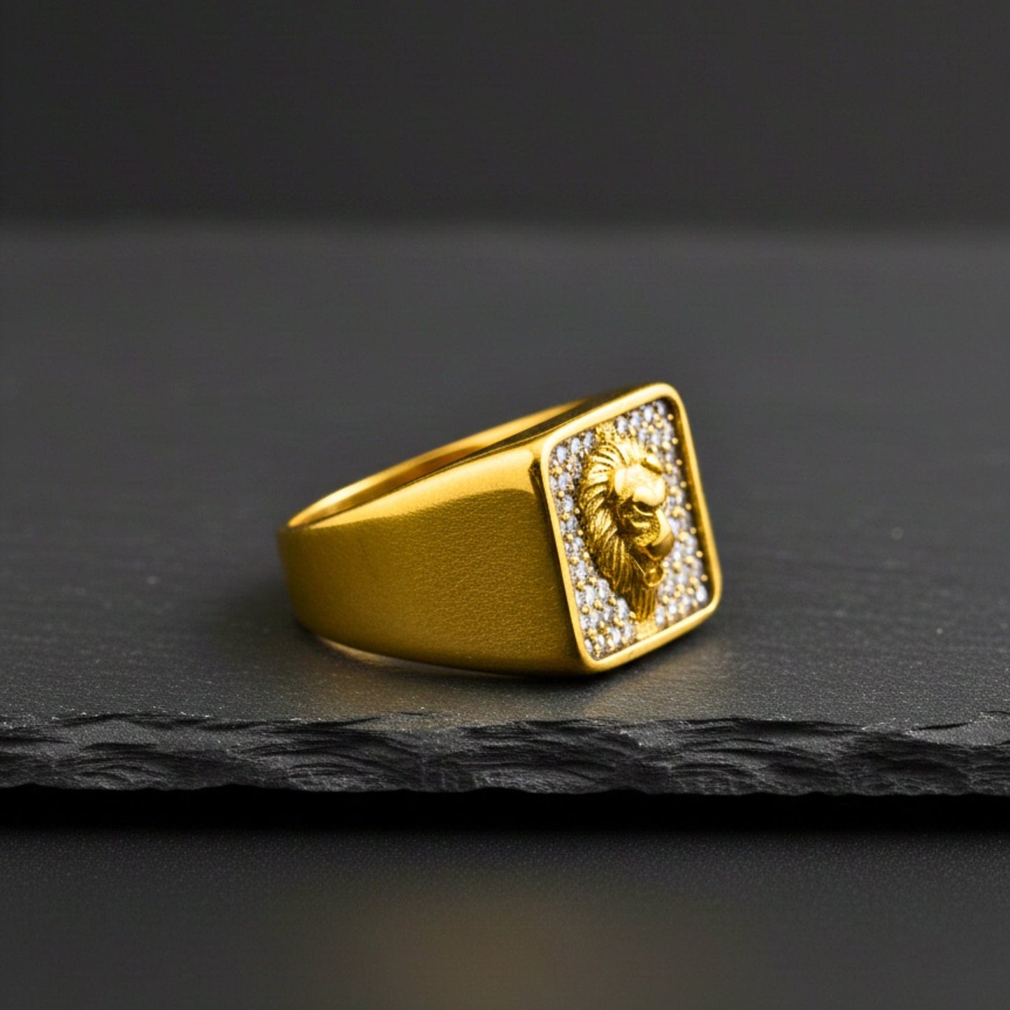 THE MEN THING Rings Royal Series - GOLDEN ROAR RING - Pure Stainless Steel Men’s Gold-Plated Ring – Statement Luxury Jewelry (Size : 16-18-21-25-27-30)