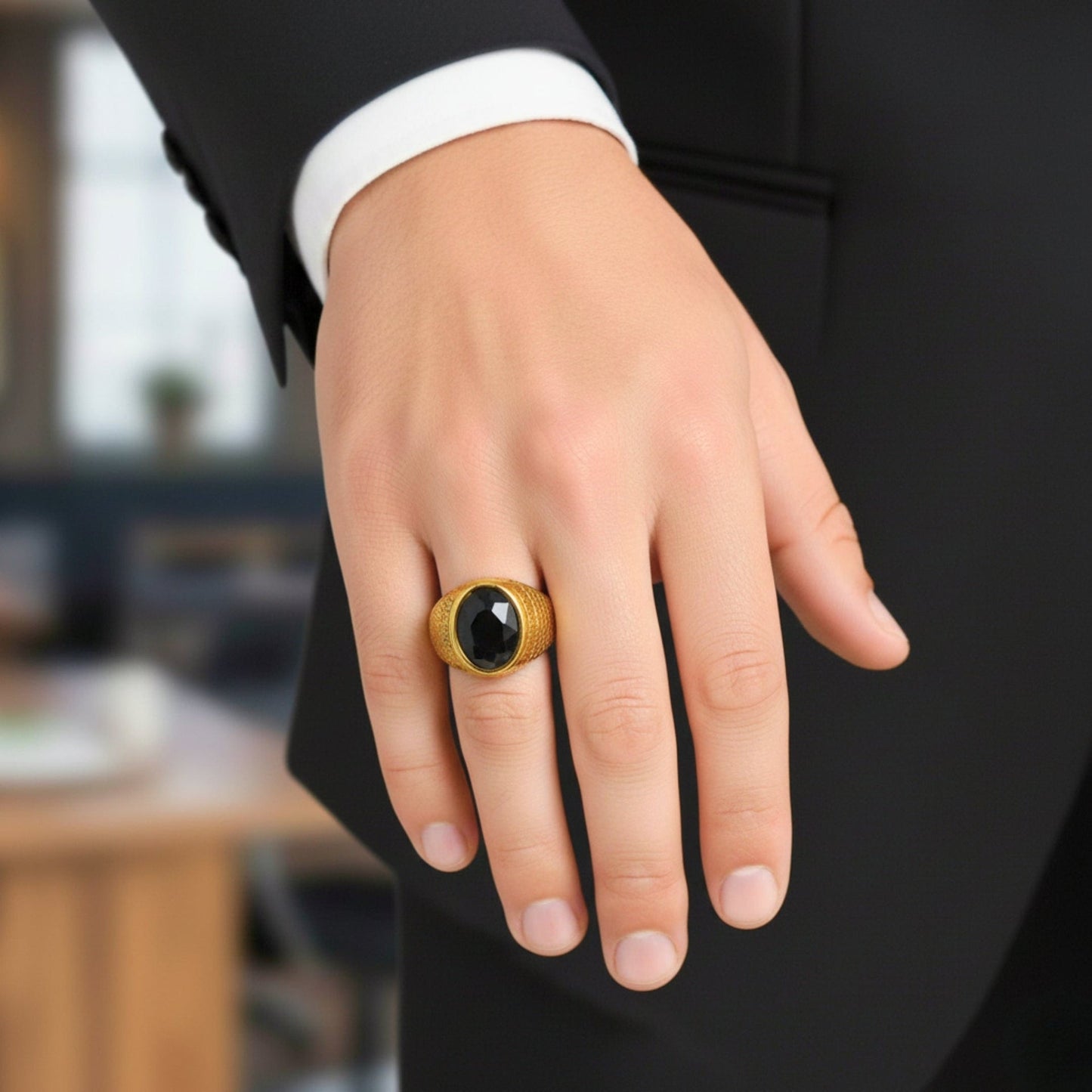 THE MEN THING Rings Royal Series - GOLDEN SERPENT RING - Pure Stainless Steel Men’s Gold-Plated Ring – Statement Luxury Jewelry (Size : 15-18-21-24-27-30)