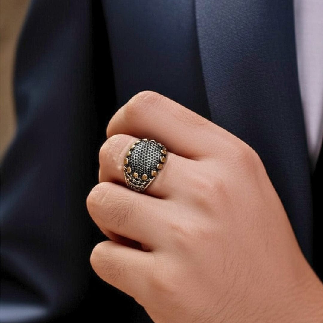 THE MEN THING Rings Royal Series - GOLDEN VORTEX RING - Pure Stainless Steel Men’s Steel-Gold-Plated Ring – Statement Luxury Jewelry (Size : 19-22-24-27)
