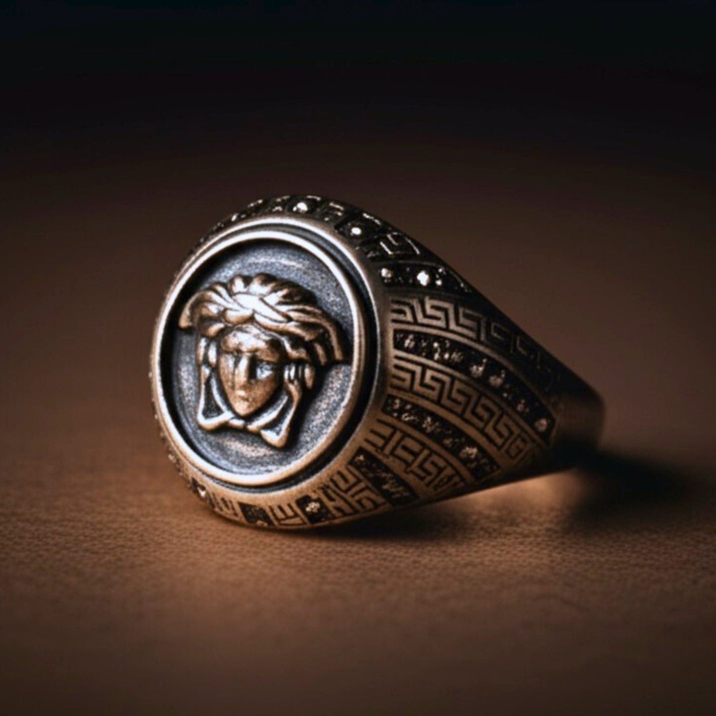 THE MEN THING Rings Royal Series - GORGON CREST RING - Pure Stainless Steel Men’s Steel-Plated Ring – Statement Luxury Jewelry (Size : 19-22-27)