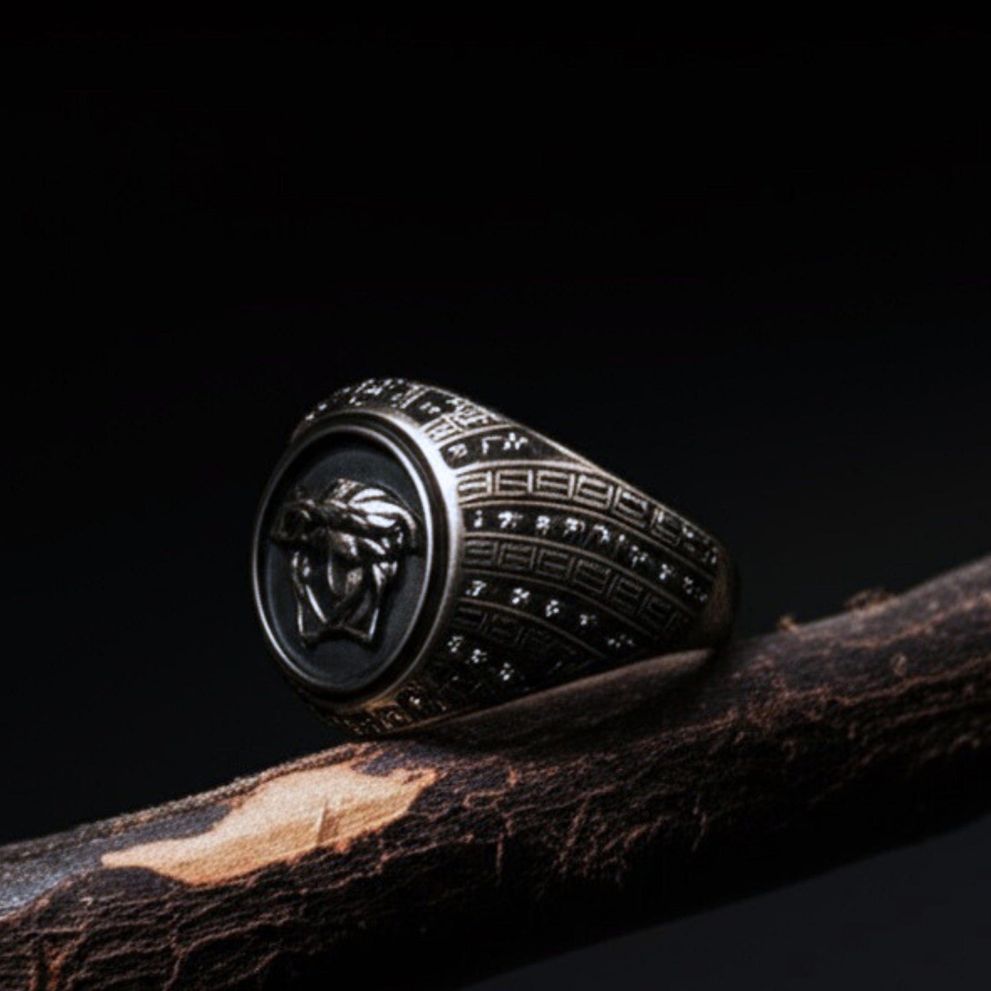 THE MEN THING Rings Royal Series - GORGON CREST RING - Pure Stainless Steel Men’s Steel-Plated Ring – Statement Luxury Jewelry (Size : 19-22-27)