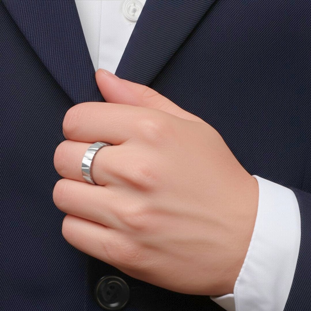 THE MEN THING Rings Royal Series - GRAVIX EDGE RING - Pure Stainless Steel Men’s Steel-Plated Ring – Statement Luxury Jewelry (Size : 17-19-22-24-27)
