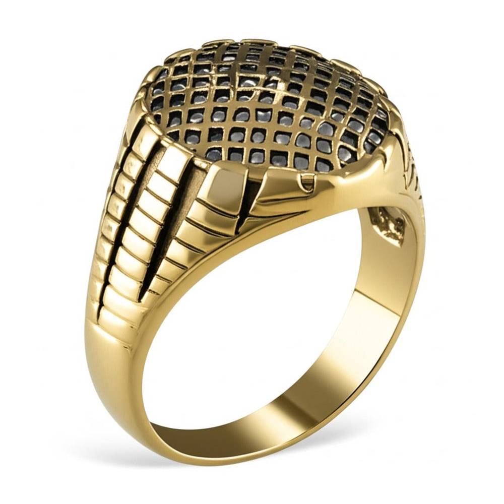 THE MEN THING Rings Royal Series - GRIDIRON MAJESTY RING - Pure Stainless Steel Men’s Gold-Plated Ring – Statement Luxury Jewelry (Size : 18-21-27)