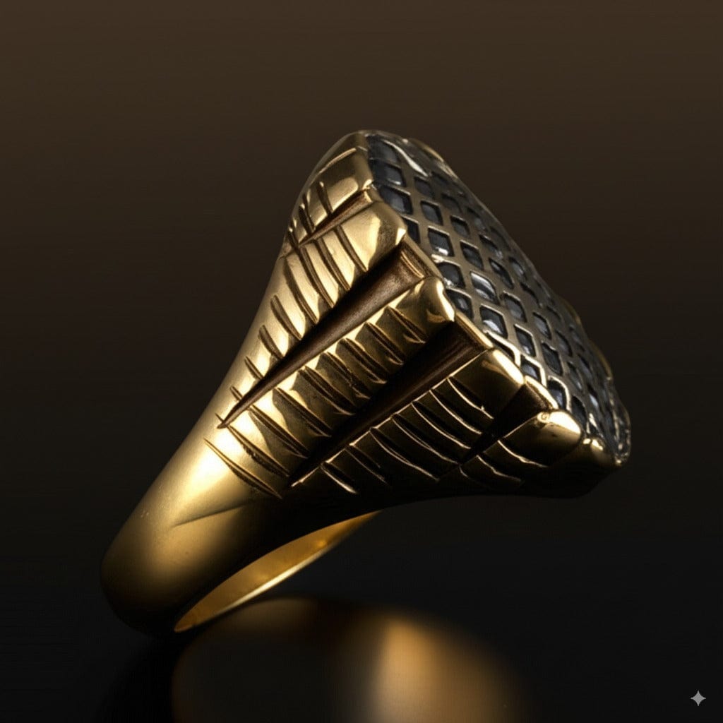 THE MEN THING Rings Royal Series - GRIDIRON MAJESTY RING - Pure Stainless Steel Men’s Gold-Plated Ring – Statement Luxury Jewelry (Size : 18-21-27)