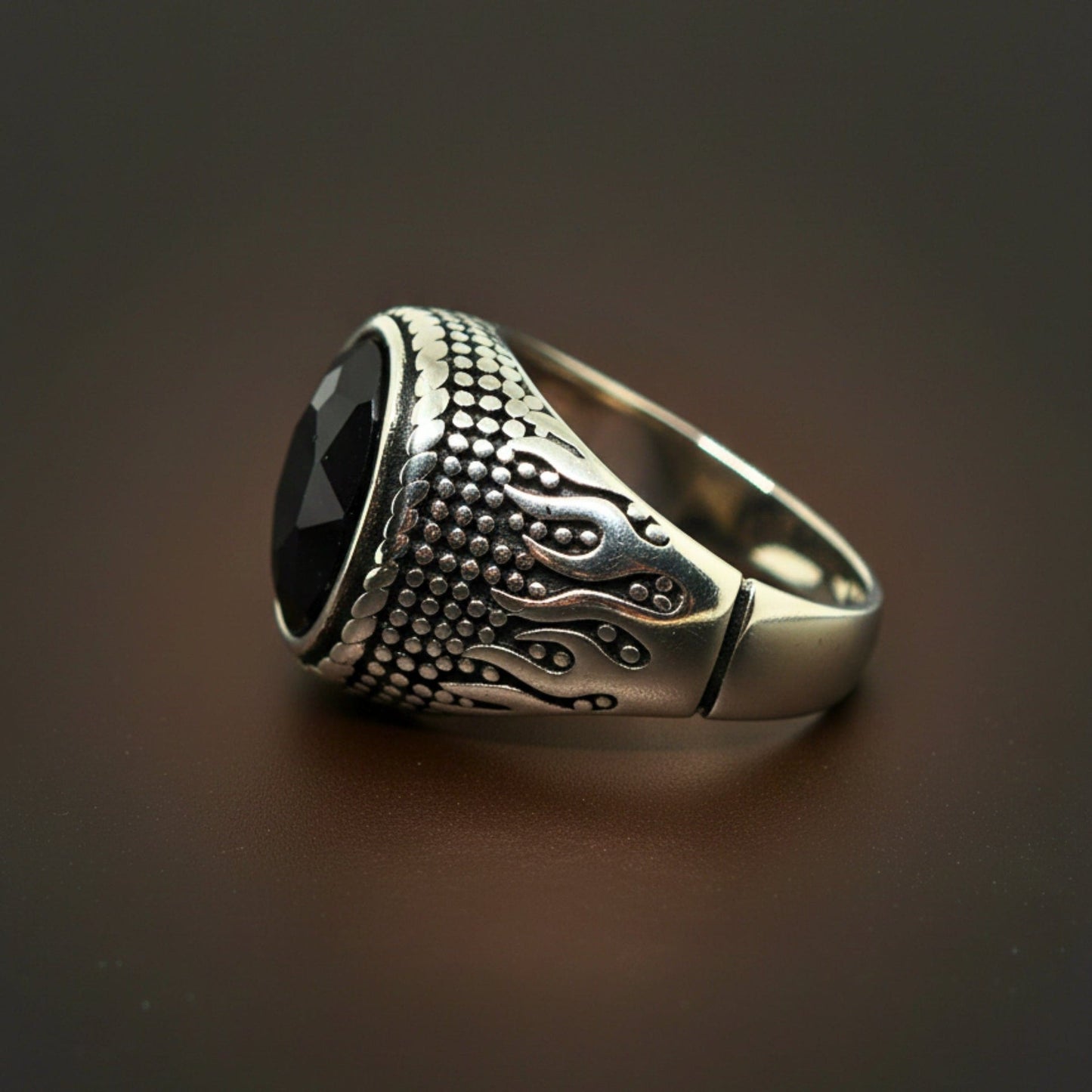 THE MEN THING Rings Royal Series - HELLFIRE OBSIDIAN RING - Pure Stainless Steel Men’s Steel-Plated Ring – Statement Luxury Jewelry (Size : 15-19-22-25-27-30)