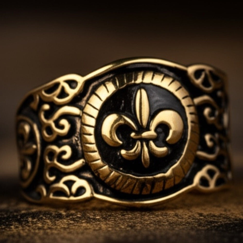 THE MEN THING Rings Royal Series - HERALD RING - Pure Stainless Steel Men’s Gold-Plated Ring – Statement Luxury Jewelry (Size : 19-21-24)