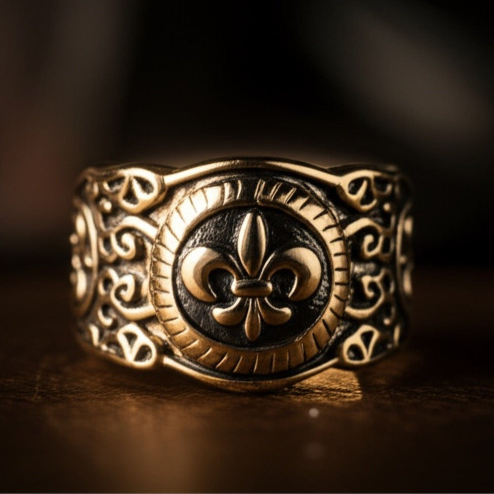 THE MEN THING Rings Royal Series - HERALD RING - Pure Stainless Steel Men’s Gold-Plated Ring – Statement Luxury Jewelry (Size : 19-21-24)
