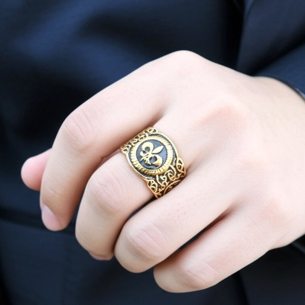 THE MEN THING Rings Royal Series - HERALD RING - Pure Stainless Steel Men’s Gold-Plated Ring – Statement Luxury Jewelry (Size : 19-21-24)