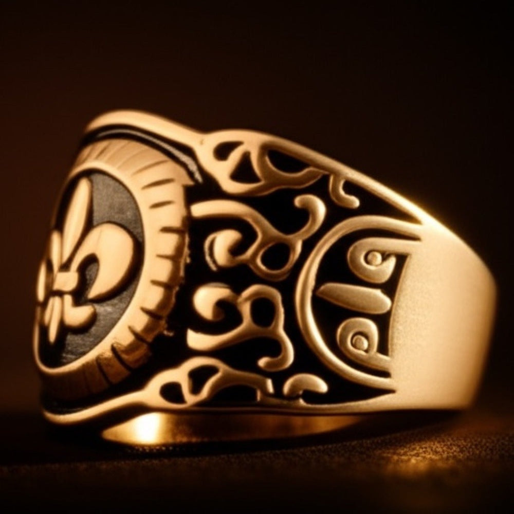 THE MEN THING Rings Royal Series - HERALD RING - Pure Stainless Steel Men’s Gold-Plated Ring – Statement Luxury Jewelry (Size : 19-21-24)