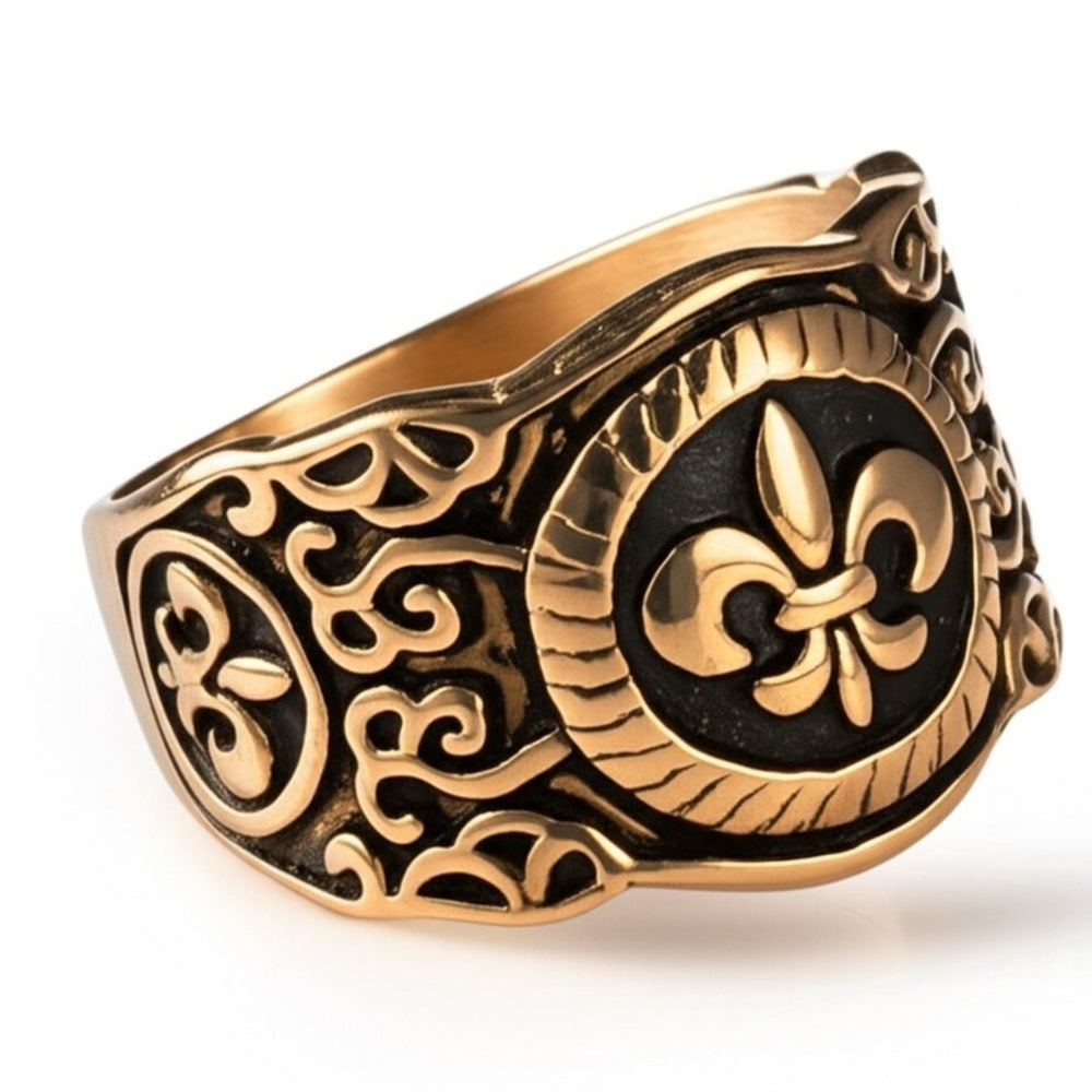 THE MEN THING Rings Royal Series - HERALD RING - Pure Stainless Steel Men’s Gold-Plated Ring – Statement Luxury Jewelry (Size : 19-21-24)