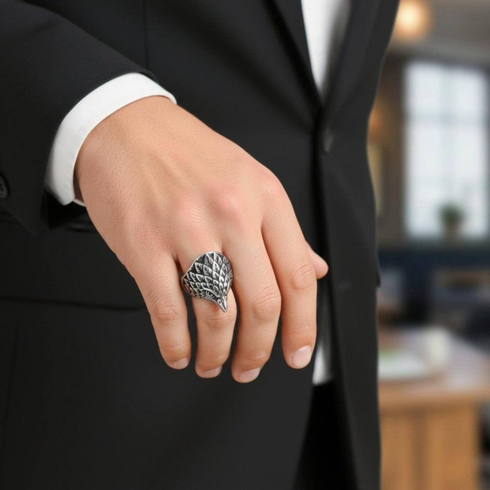 THE MEN THING Rings Royal Series - IRON HAWK RING - Pure Stainless Steel Men’s Steel-Plated Ring – Statement Luxury Jewelry (Size :15-18-20-25-26-28-30)
