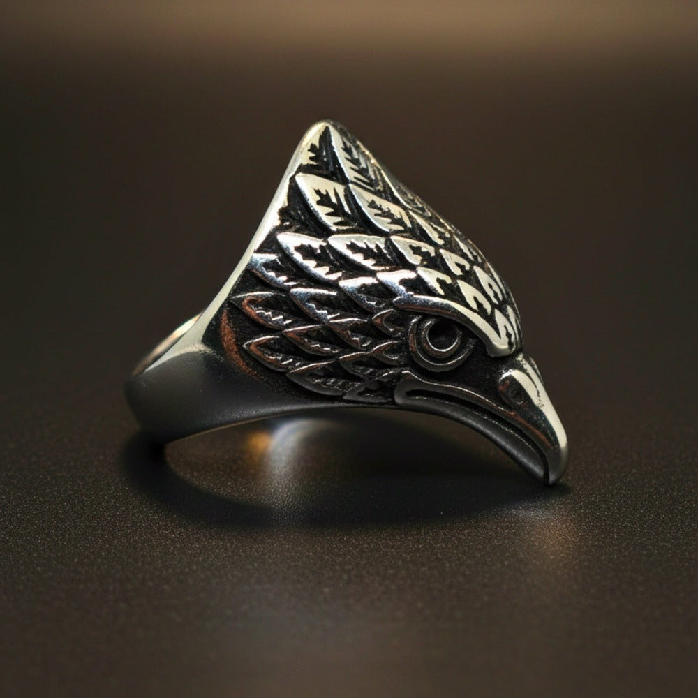 THE MEN THING Rings Royal Series - IRON HAWK RING - Pure Stainless Steel Men’s Steel-Plated Ring – Statement Luxury Jewelry (Size :15-18-20-25-26-28-30)