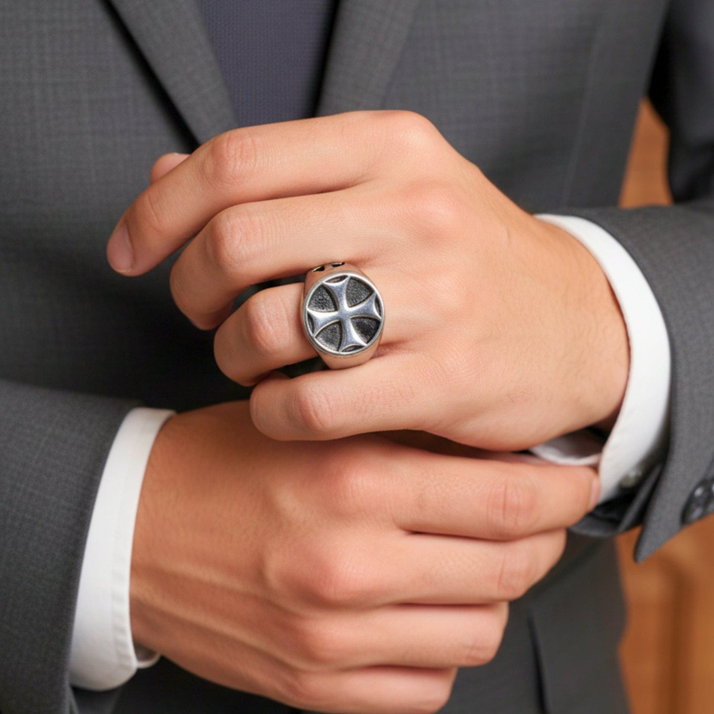 THE MEN THING Rings Royal Series - KNIGHT TEMPLAR RING - Pure Stainless Steel Men’s Steel-Plated Ring – Statement Luxury Jewelry (Size : 16-18-21-23-28-31)